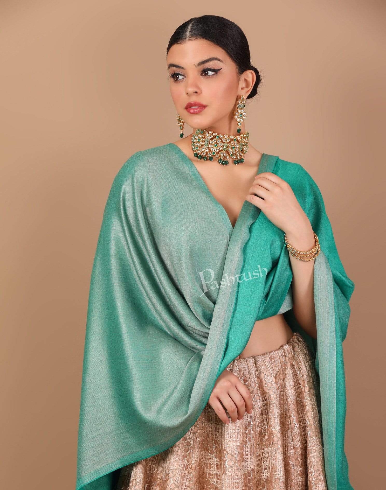 Pashtush Shawl Store Stole Pashtush Womens Silky Bamboo Reversible Scarf, Stoles, Jade