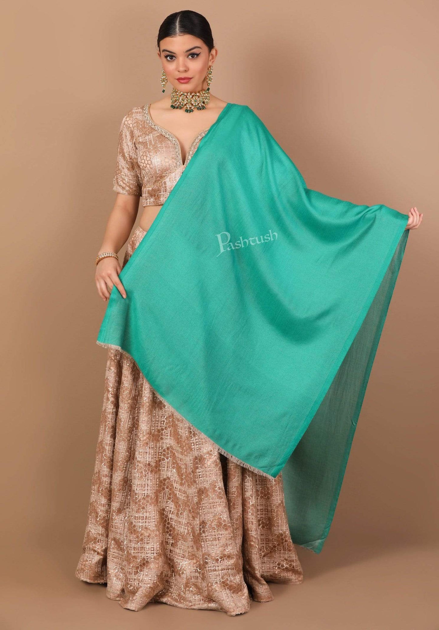 Pashtush Shawl Store Stole Pashtush Womens Silky Bamboo Reversible Scarf, Stoles, Jade