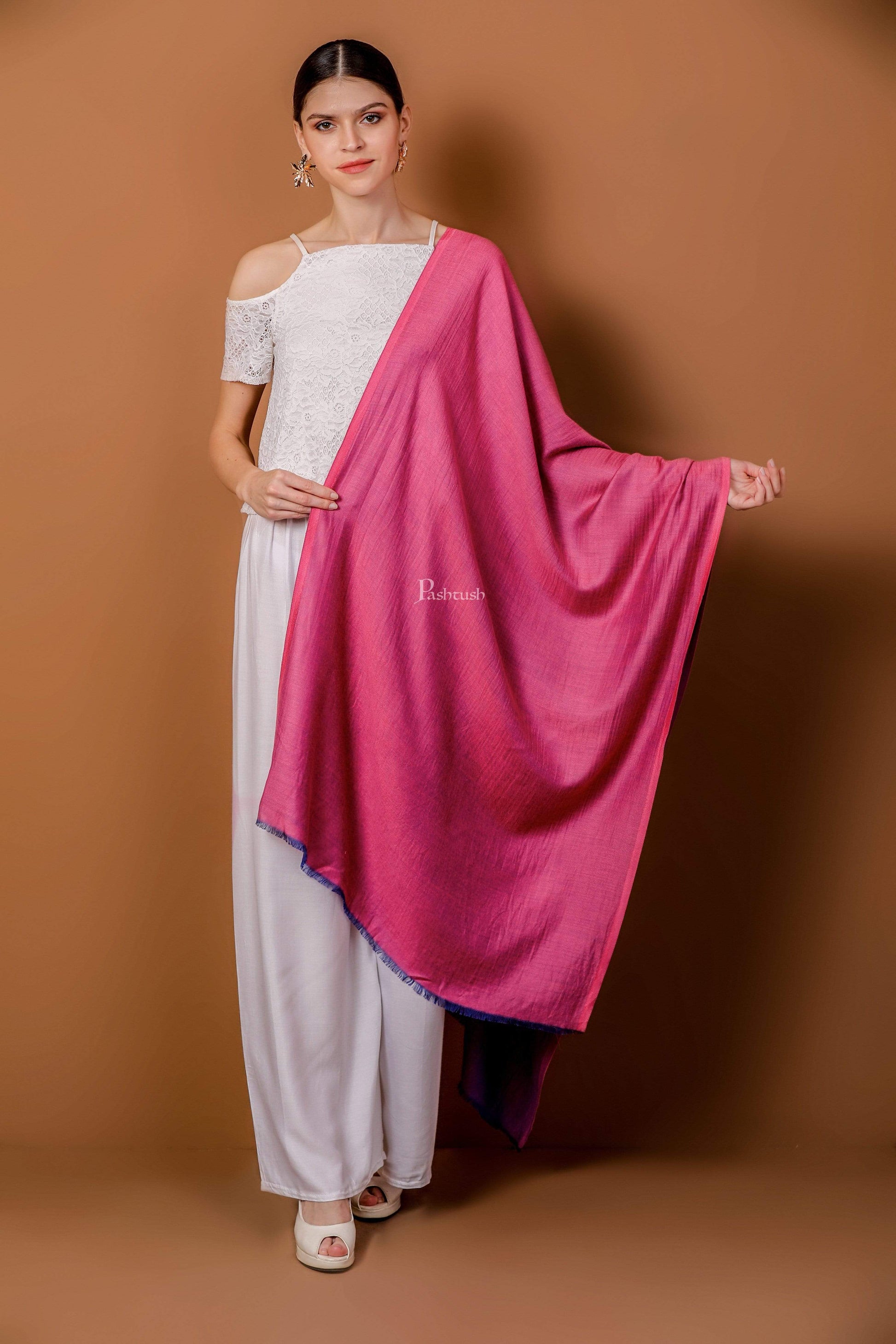 Pashtush India 70x200 Pashtush Womens Silky Bamboo Reversible Scarf, Stoles, Lavender and Blush