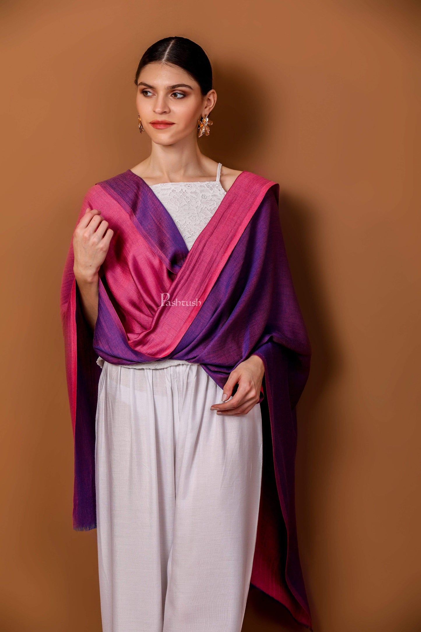 Pashtush India 70x200 Pashtush Womens Silky Bamboo Reversible Scarf, Stoles, Lavender and Blush