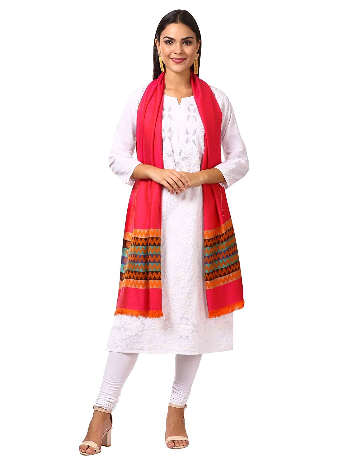 Pashtush Womens Silky-Smooth Reversible Scarf - Pink And Orange