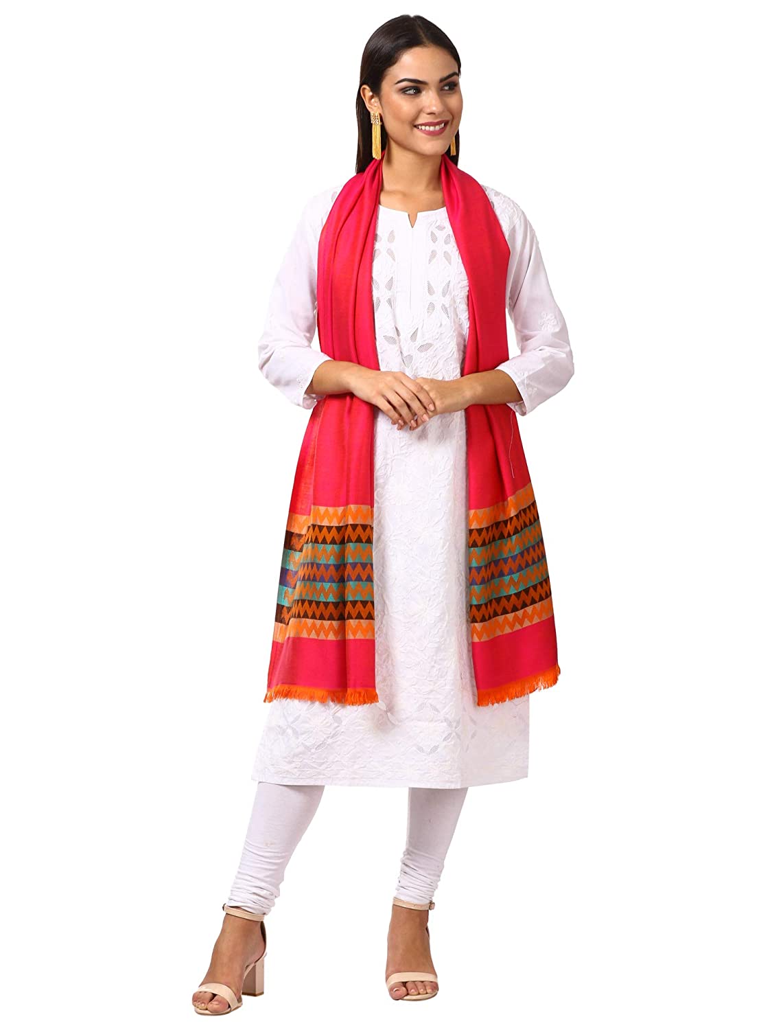 Pashtush Womens Silky-Smooth Reversible Scarf - Pink And Orange