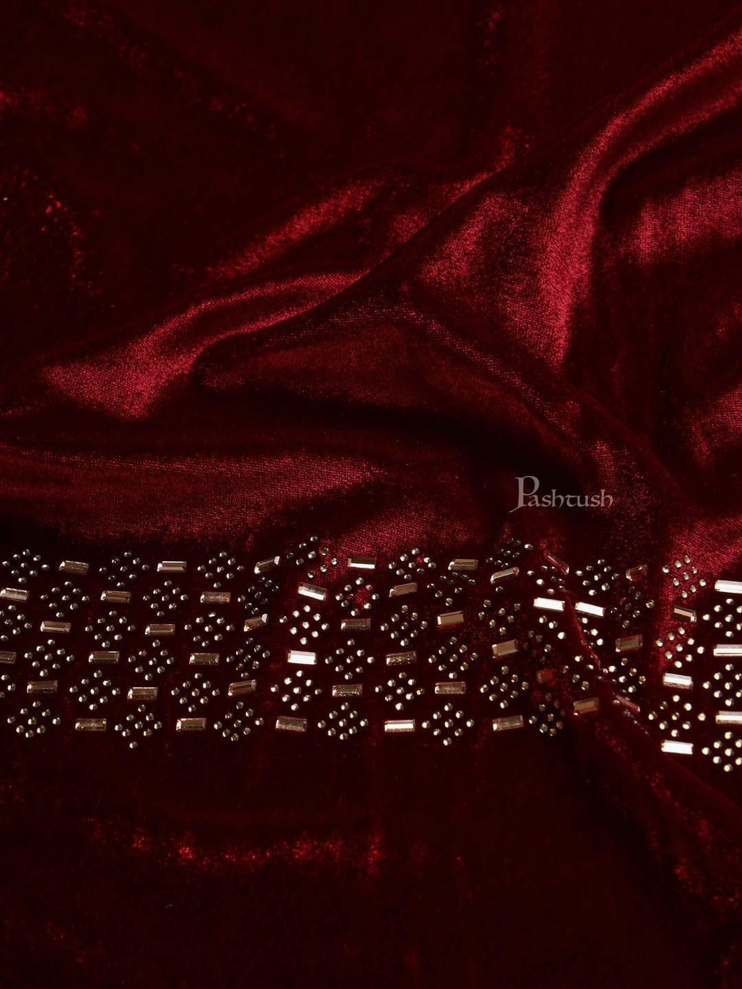 Pashtush India Womens Stoles and Scarves Scarf Pashtush Womens Soft Velvet Stole, Embellished With Shimmery Crystal Work, Maroon