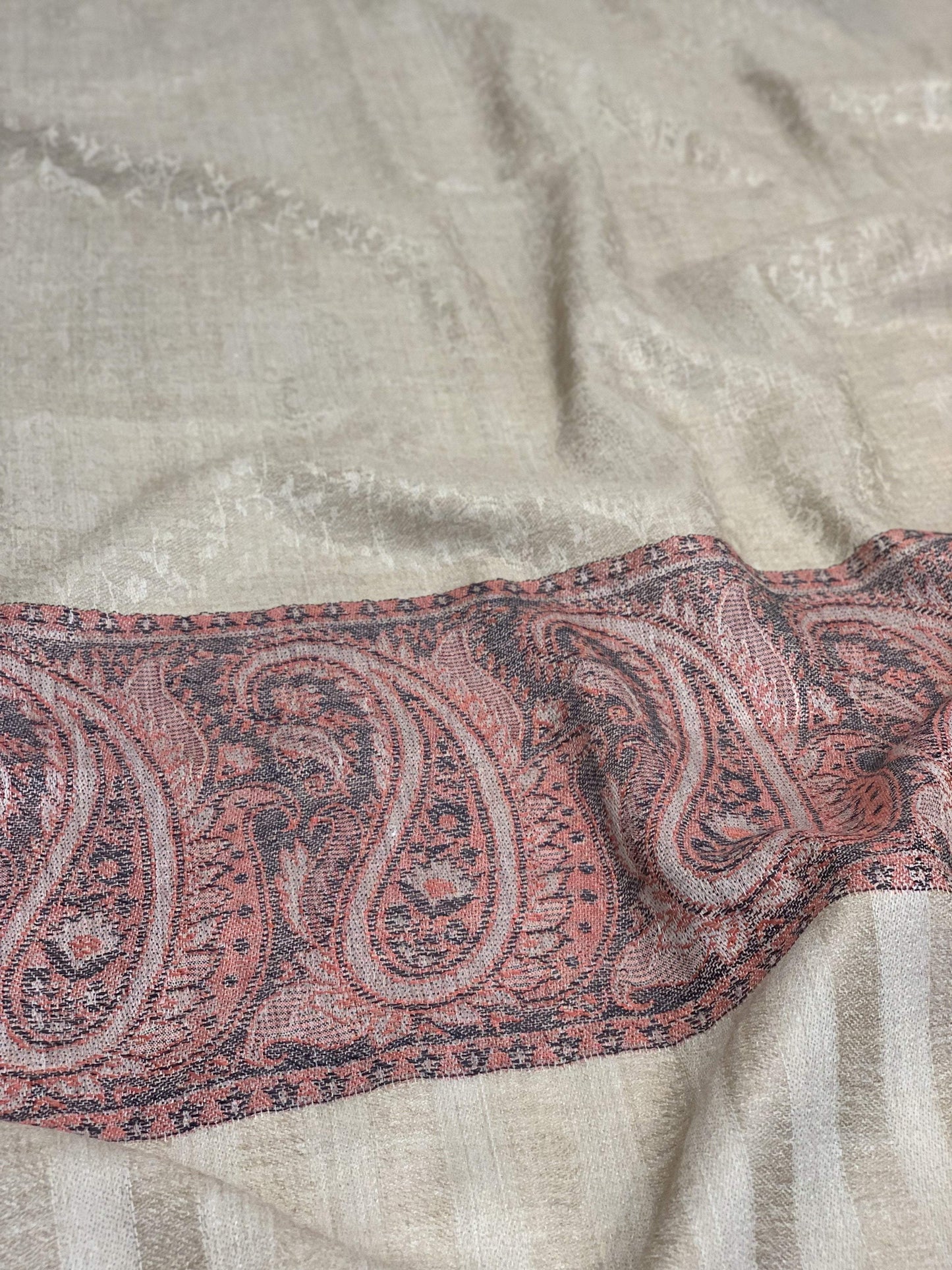 Pashtush Womens Soft Wool Shawl Jacquard Design, Natural Faux Pashmina Shawl