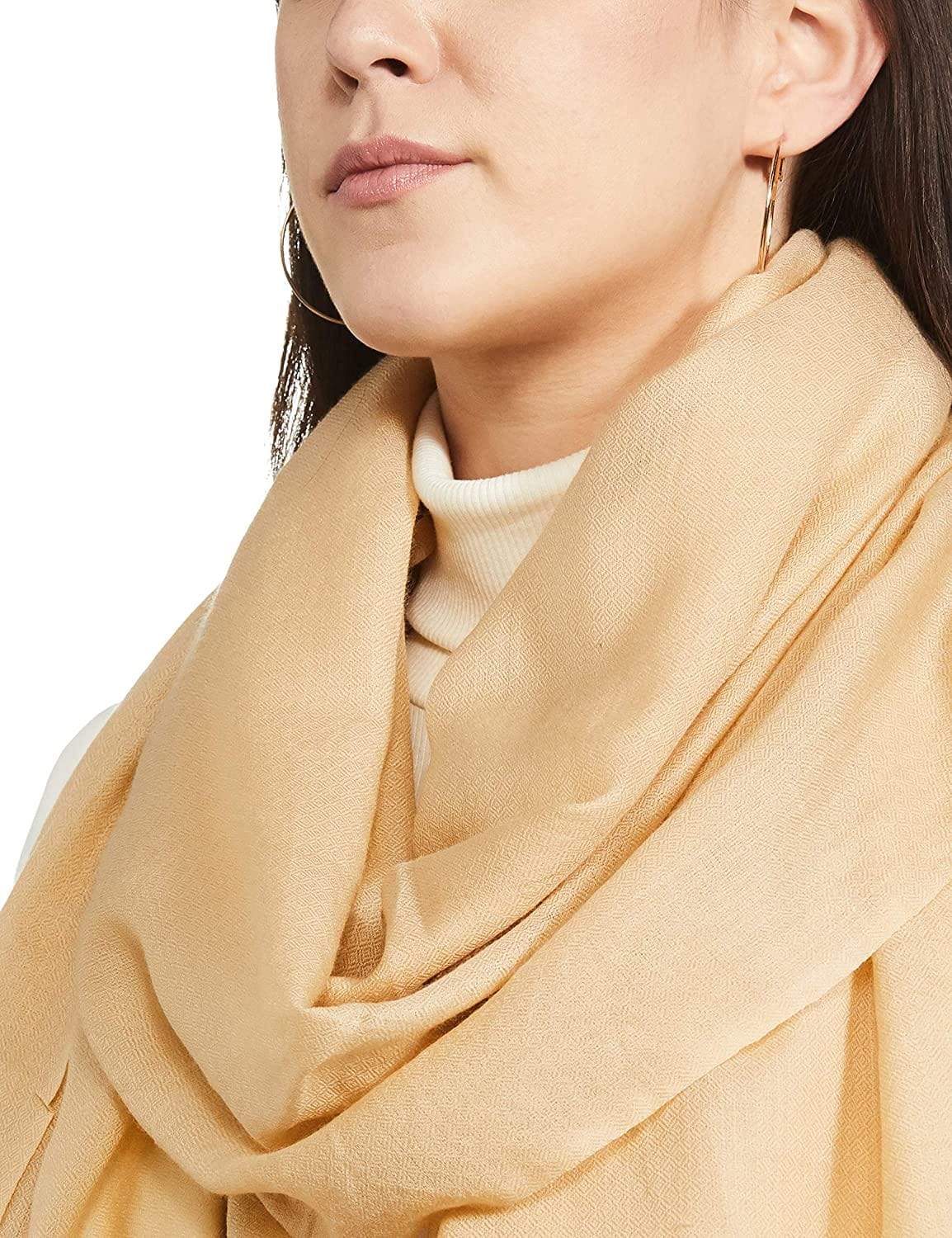 Pashtush India 70x200 Pashtush Womens Softest Cashmere Pashmina Scarf, Diamond Weave, Beige