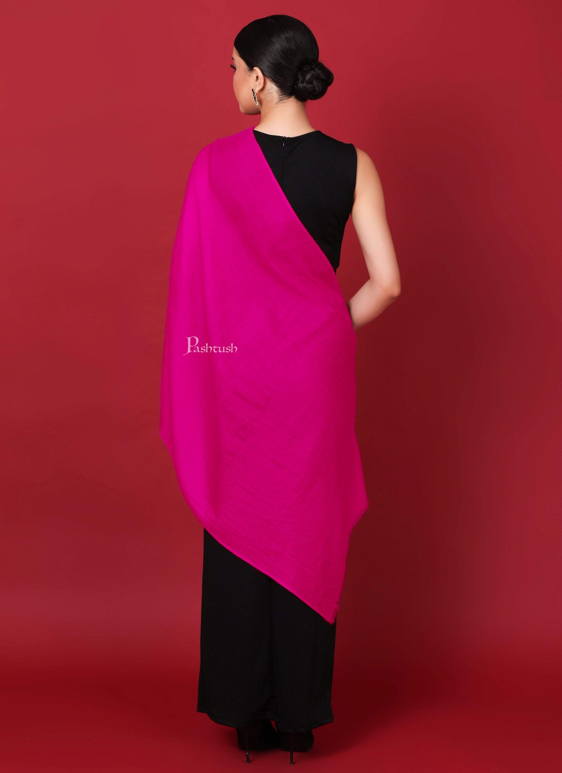 Pashtush India 70x200 Pashtush Womens Softest Cashmere Pashmina Scarf, Diamond Weave, Fuchsia