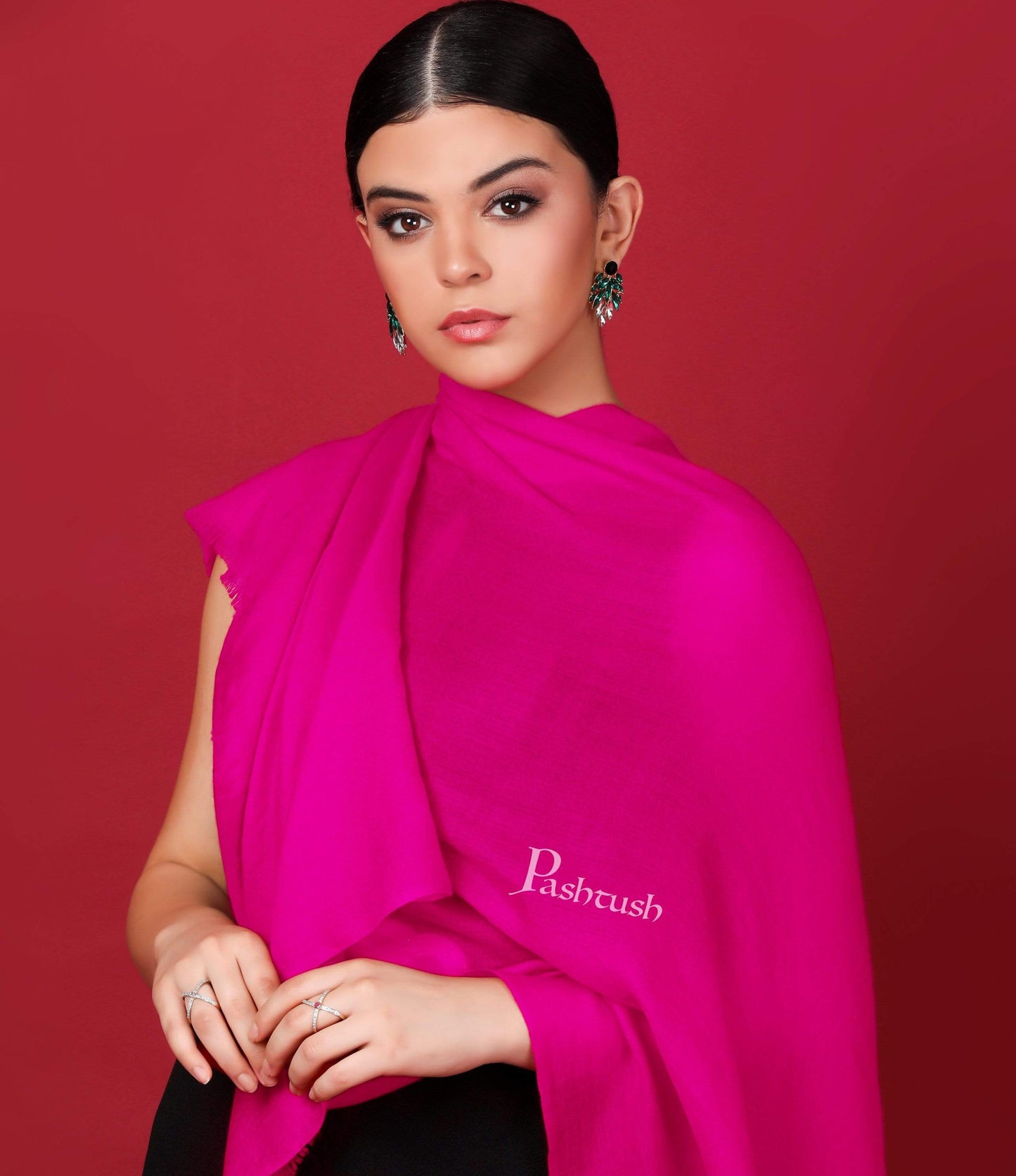 Pashtush India 70x200 Pashtush Womens Softest Cashmere Pashmina Scarf, Diamond Weave, Fuchsia