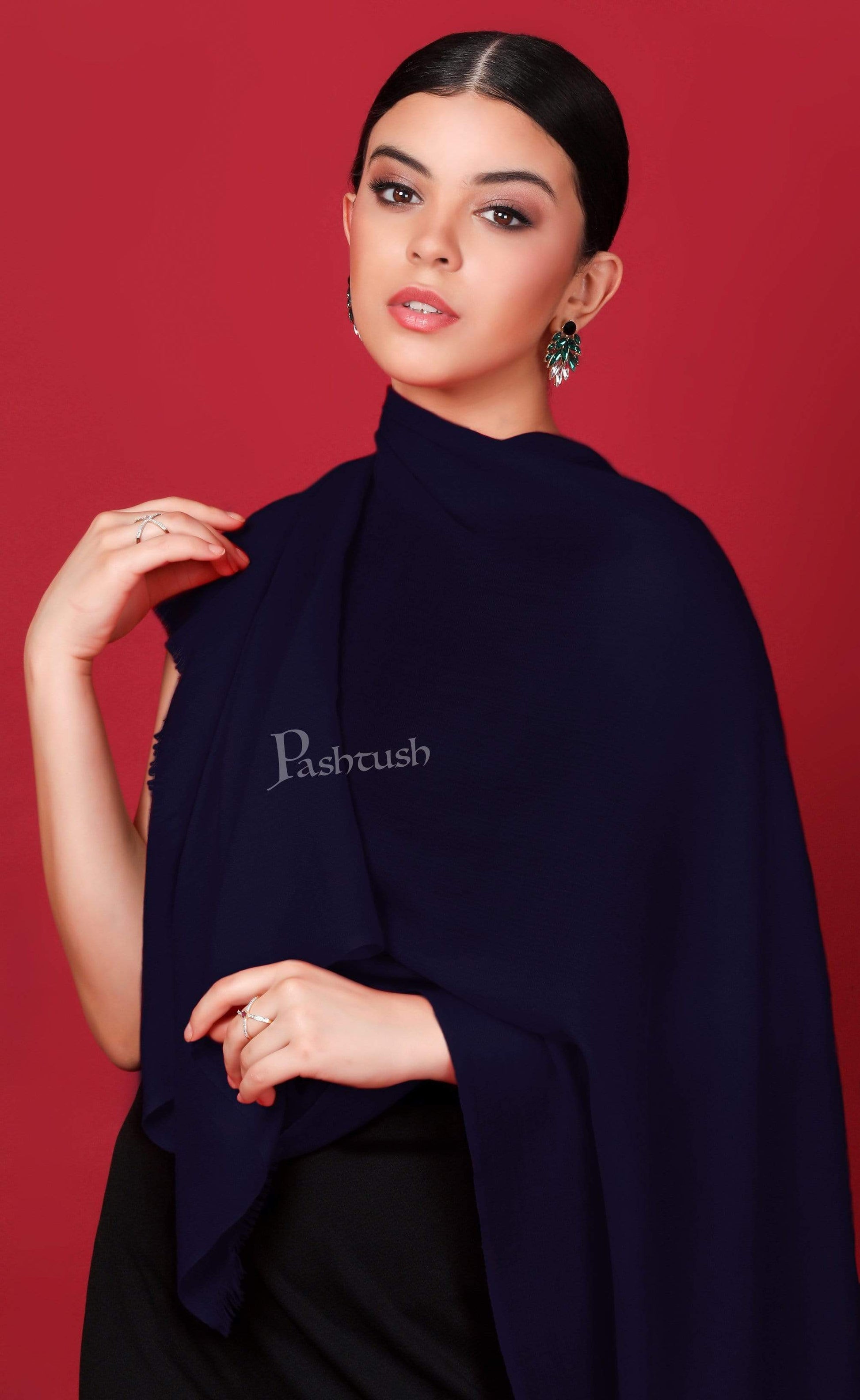 Pashtush India 70x200 Pashtush Womens Softest Cashmere Pashmina Scarf, Diamond Weave, Navy Blue