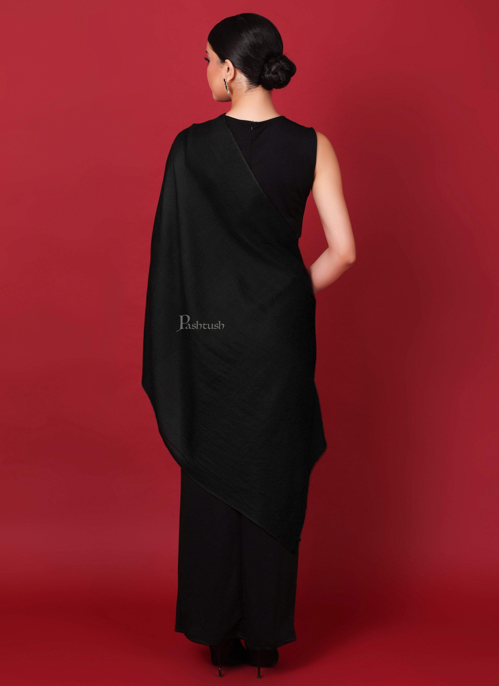 Pashtush India 70x200 Pashtush Womens Softest Rich Cashmere Scarf, With Diamond Weave, Deep Black