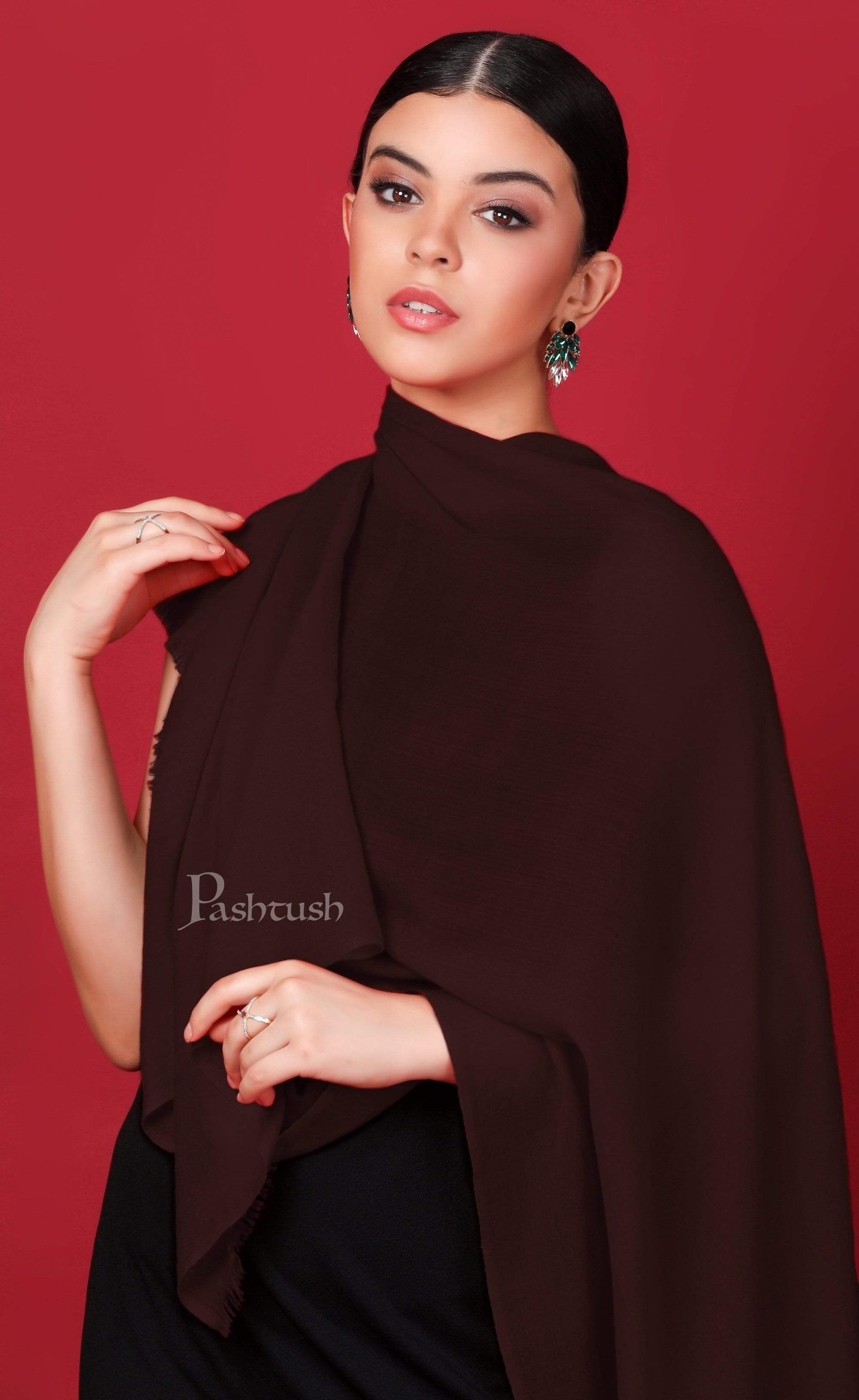Pashtush India 70x200 Pashtush Womens Softest Rich Cashmere Scarf, With Diamond Weave, Espresso Brown