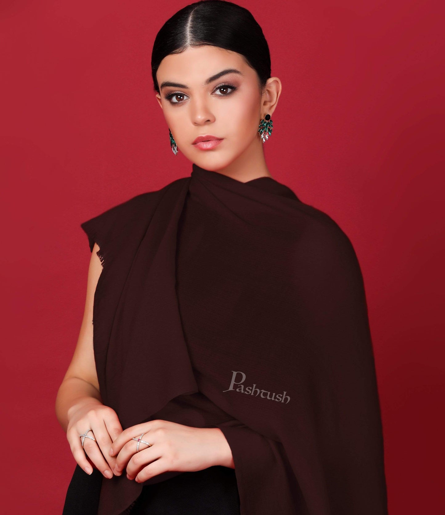 Pashtush India 70x200 Pashtush Womens Softest Rich Cashmere Scarf, With Diamond Weave, Espresso Brown