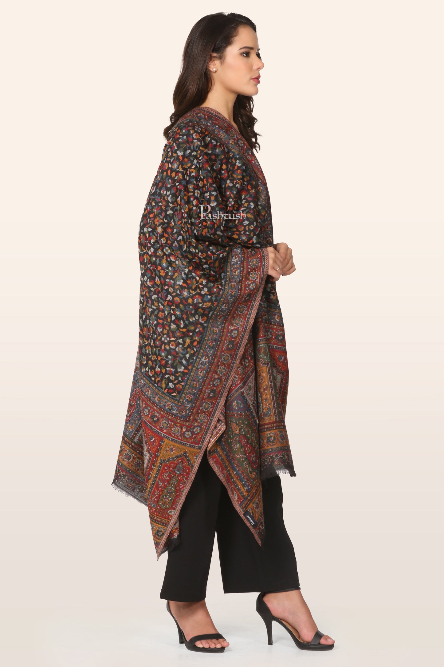 Pashtush India womens scarf and Stoles Pashtush Womens Stole, Ethnic Weave Design, Black