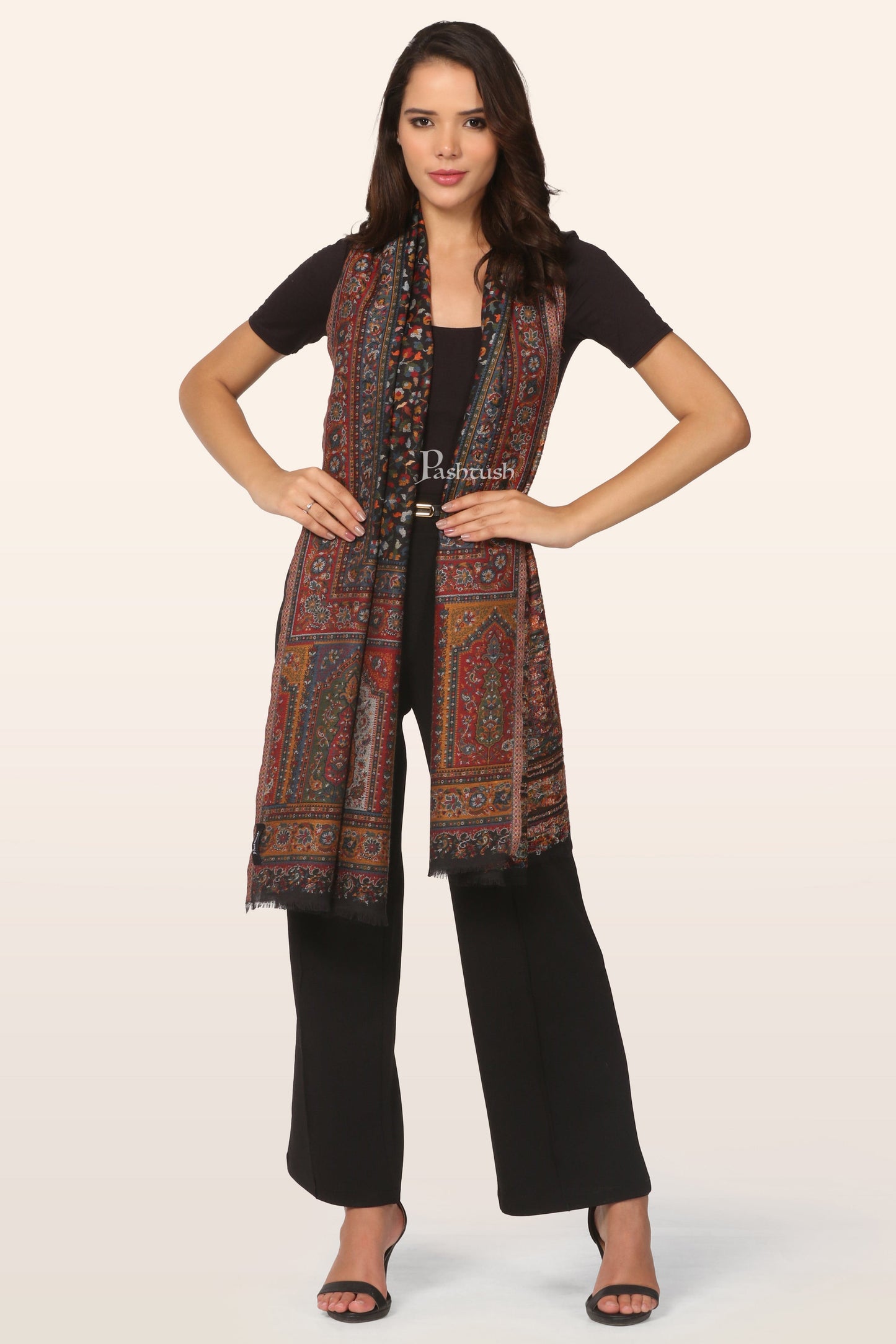 Pashtush India womens scarf and Stoles Pashtush Womens Stole, Ethnic Weave Design, Black