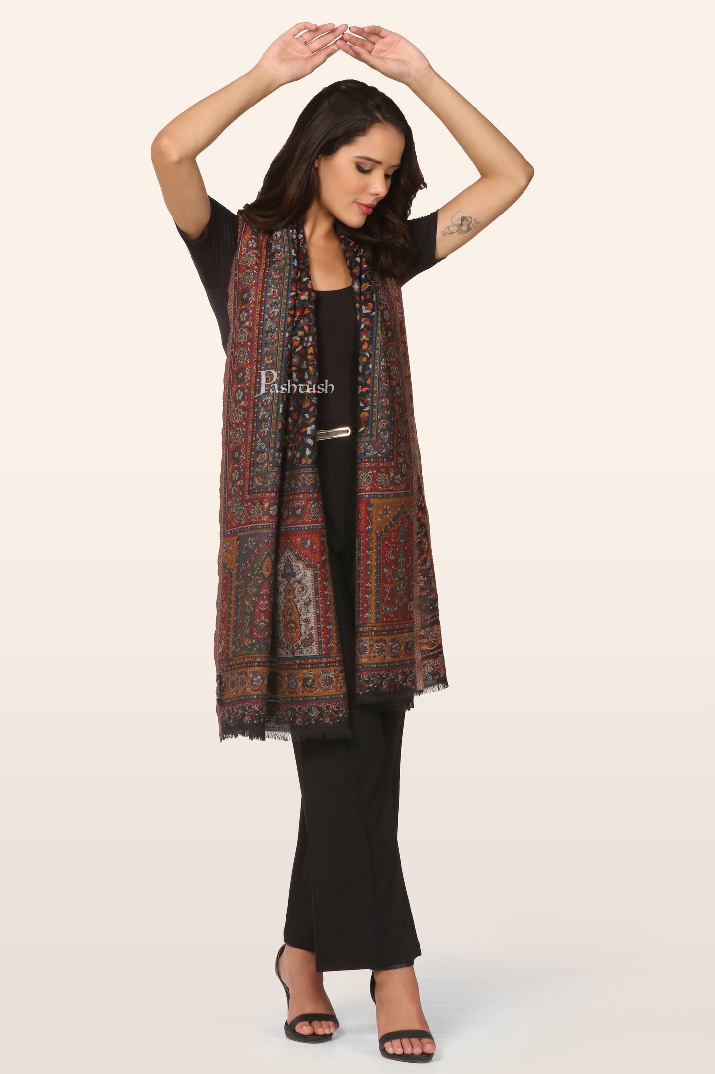 Pashtush India womens scarf and Stoles Pashtush Womens Stole, Ethnic Weave Design, Black