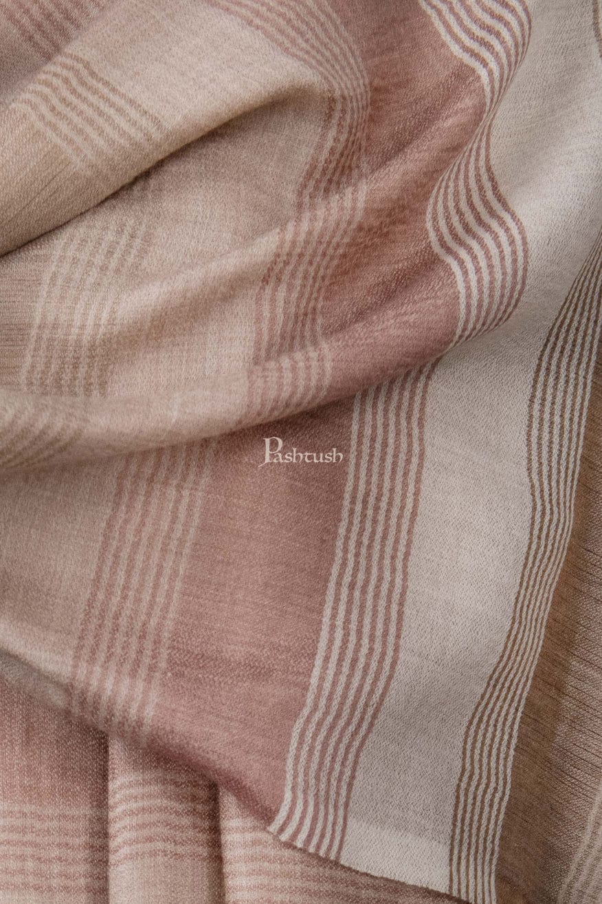 Pashtush India Womens Stoles and Scarves Scarf Pashtush Womens Stole, Extra Fine Wool-Silk, Twilight Collection, Beige and Ivory