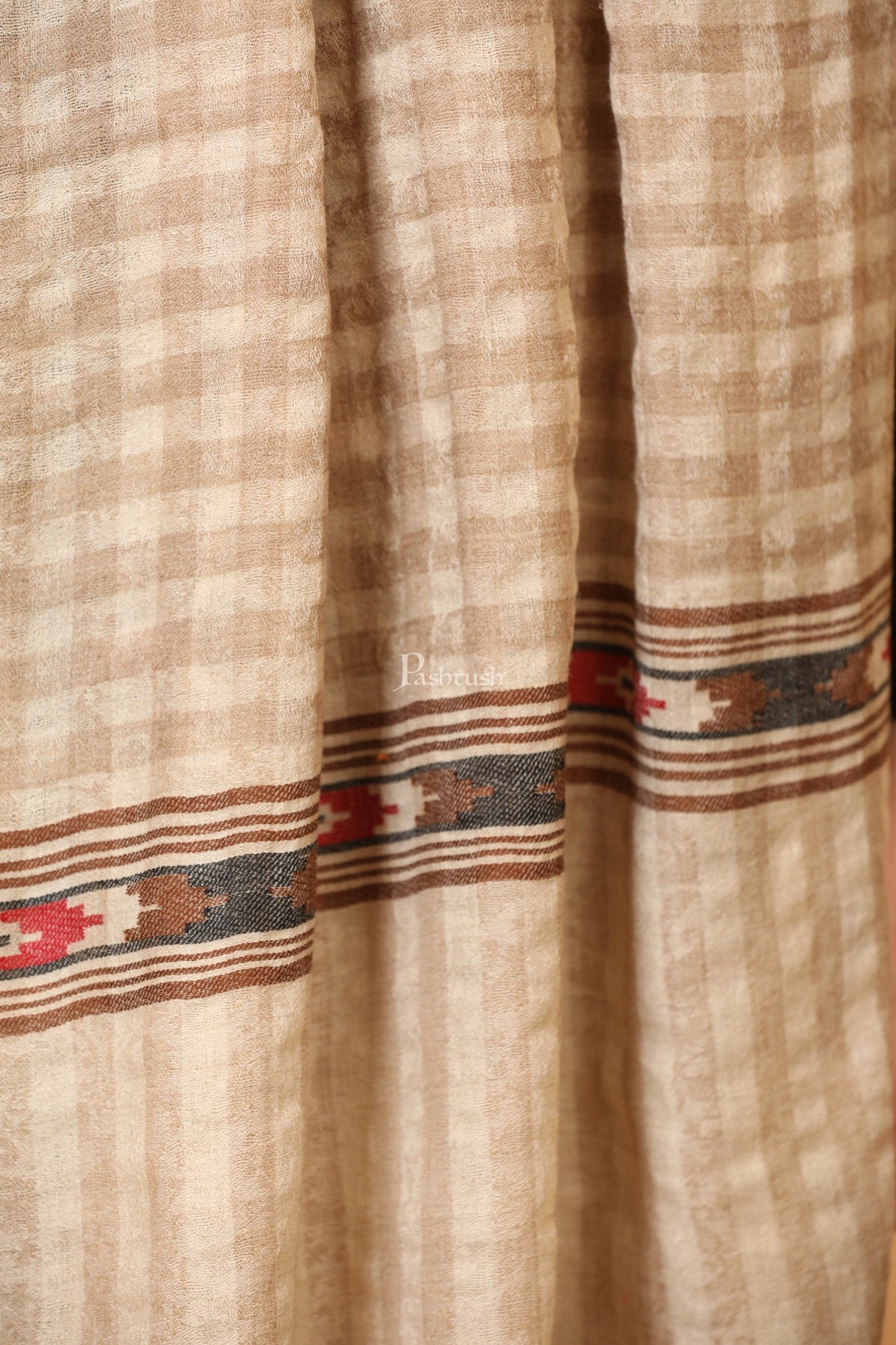 Pashtush India Womens Stoles and Scarves Scarf Pashtush Womens Stole, Fine Wool, Aztec Weave Design, Soft and Warm, Beige