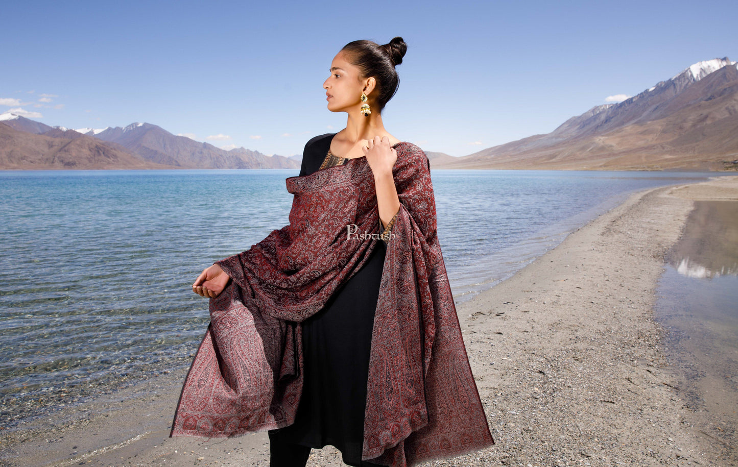 Pashtush India Womens Stoles and Scarves Scarf Pashtush Womens Stole, Fine Wool, Dual Tone Reversible Paisley Weave