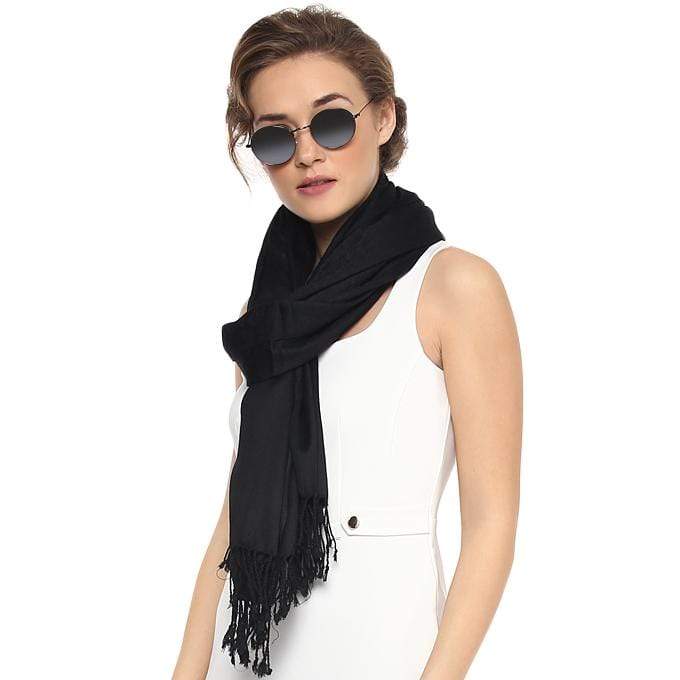 Pashtush India 70x200 Pashtush Womens Stole, Fine Wool Scarf, Paisley Jacquard Weave, Black