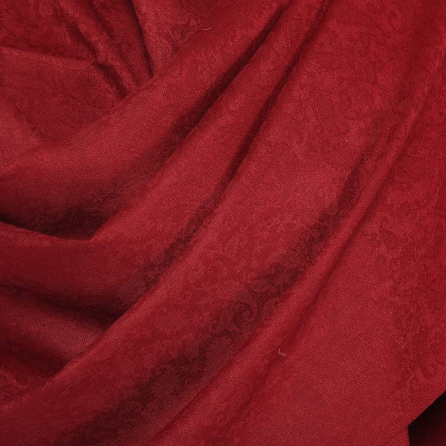 Pashtush Womens Stole, Fine Wool Scarf, Paisley Jacquard Weave, Maroon
