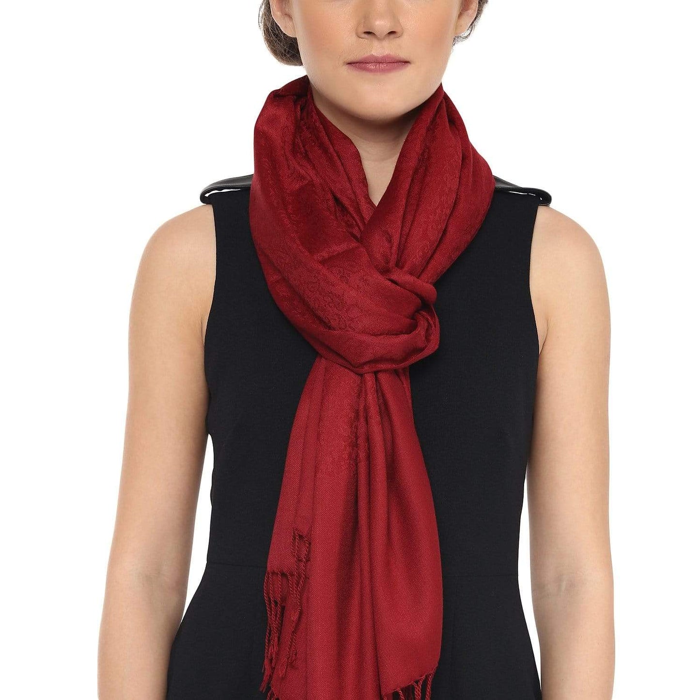 Pashtush India 70x200 Pashtush Womens Stole, Fine Wool Scarf, Paisley Jacquard Weave, Maroon