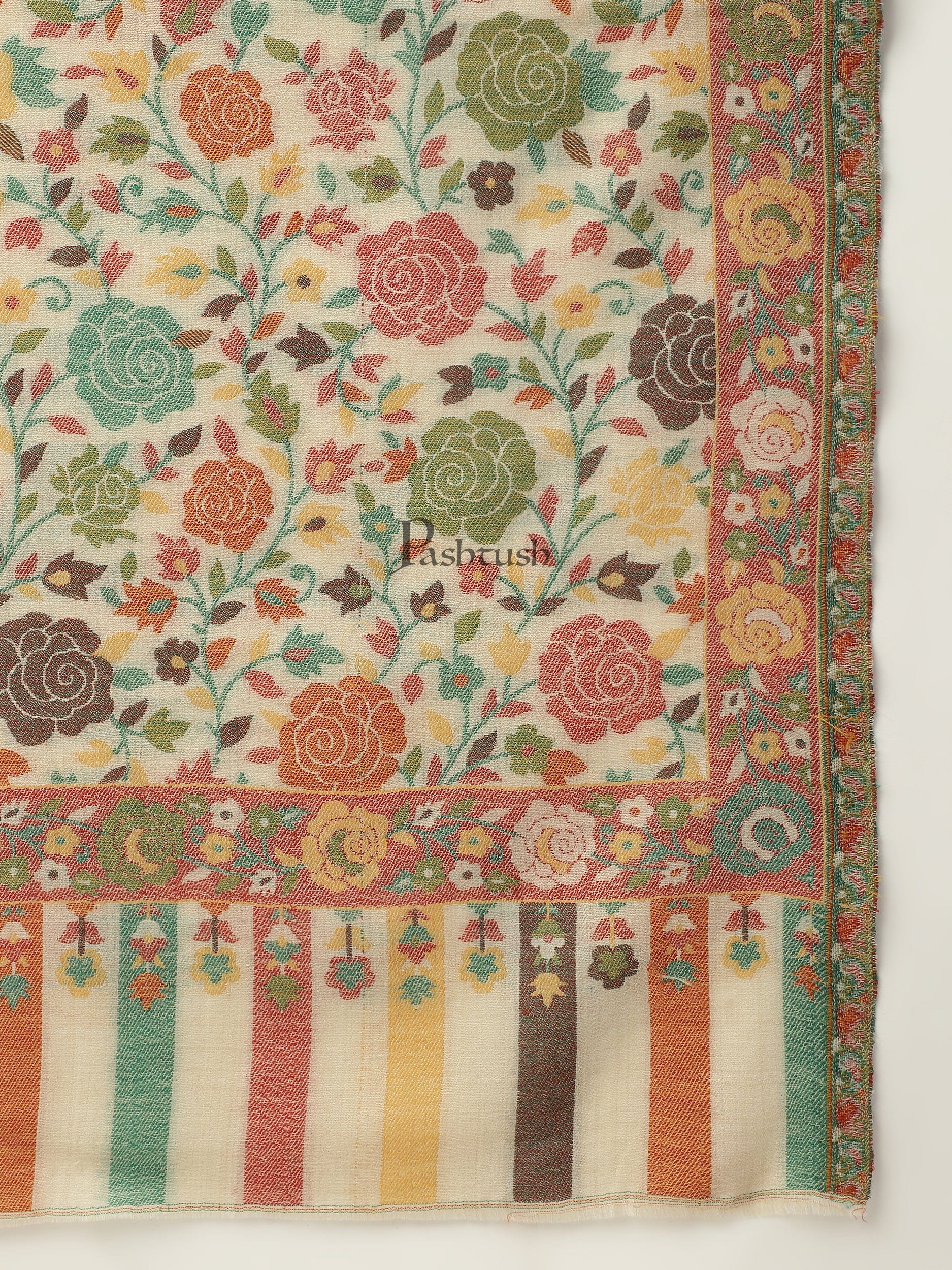 Pashtush India Womens Stoles and Scarves Scarf Pashtush womens Stole, Gulabdaar design, Beige