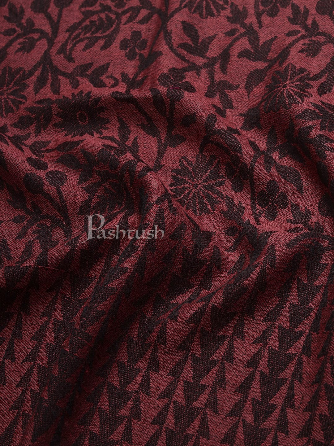 Pashtush India Womens Stoles and Scarves Scarf Pashtush Womens Stole, Soft and Warm, Reversible Floral Weave, Burgundy