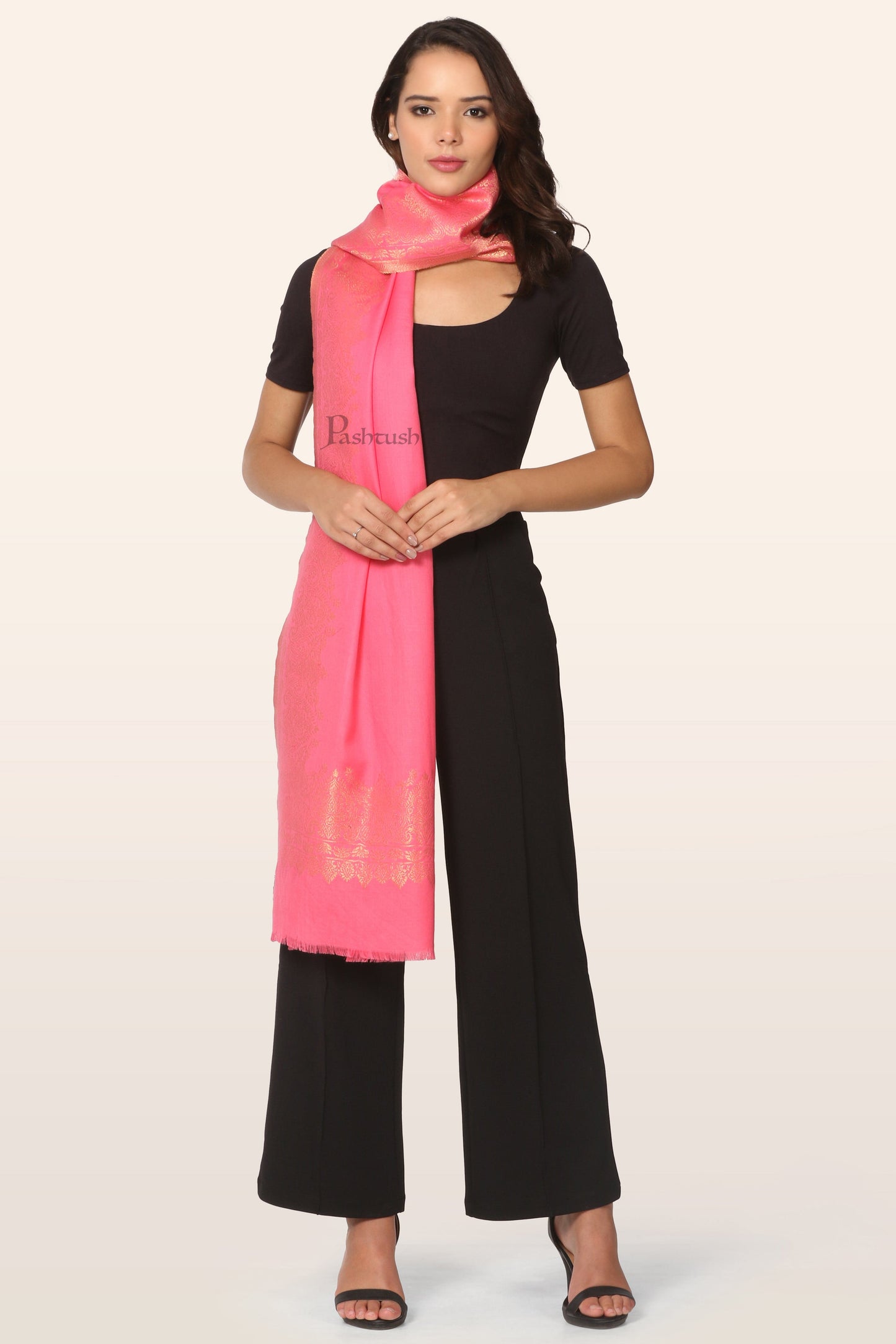Pashtush India womens scarf and Stoles Pashtush Womens Stole, With Zari Design, Pink