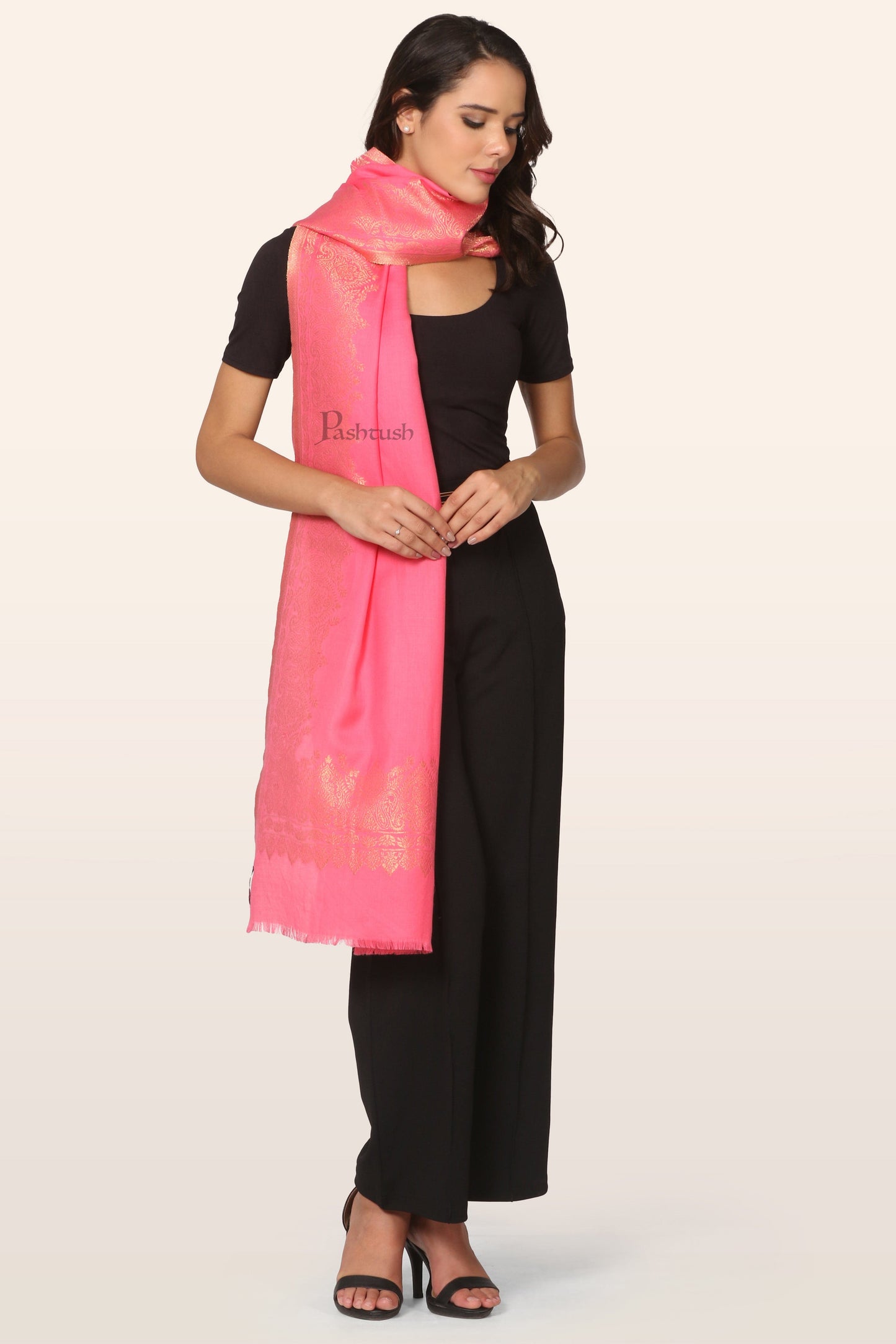 Pashtush India womens scarf and Stoles Pashtush Womens Stole, With Zari Design, Pink