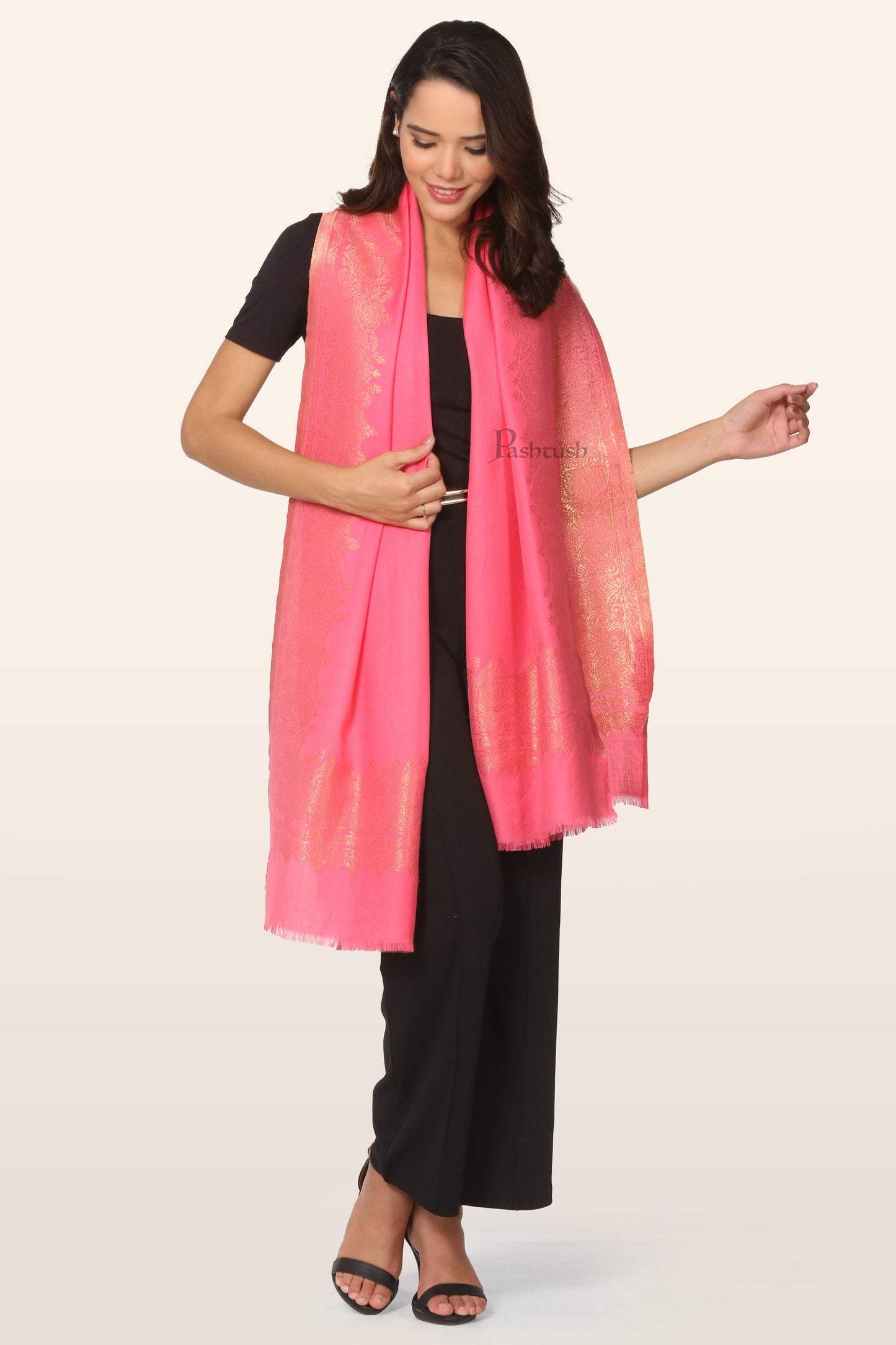 Pashtush India womens scarf and Stoles Pashtush Womens Stole, With Zari Design, Pink