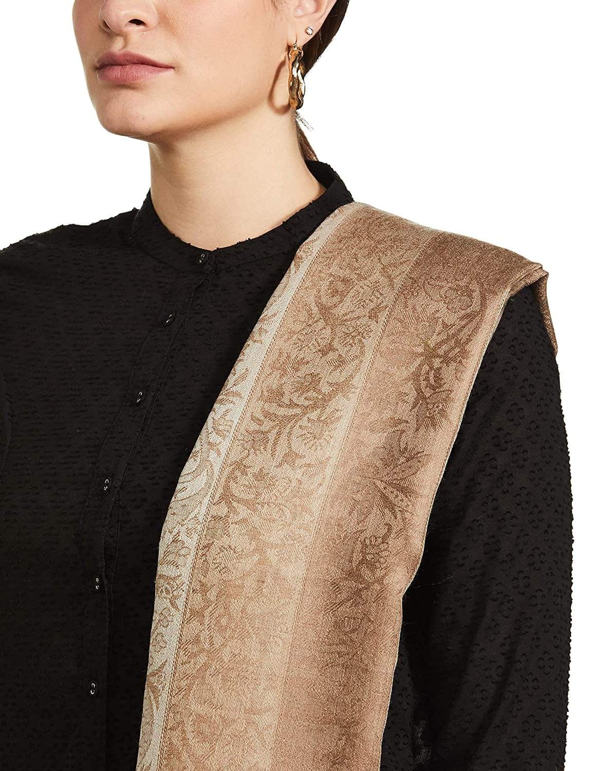 Pashtush India 114x228 Pashtush Womens Striped Paisley, Self Shawl, in Extra Soft Fine Wool, Large Wrap Size