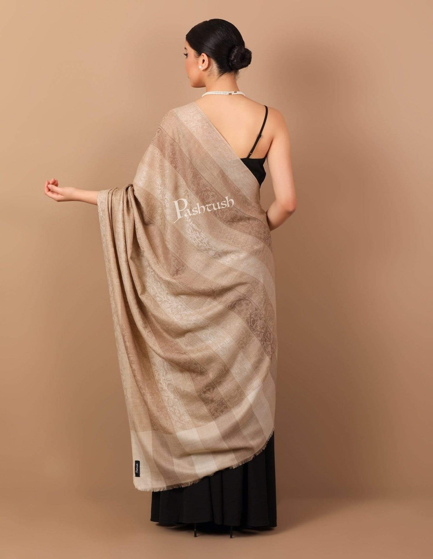 Pashtush India 114x228 Pashtush Womens Striped Paisley, Self Shawl, in Extra Soft Fine Wool, Large Wrap Size