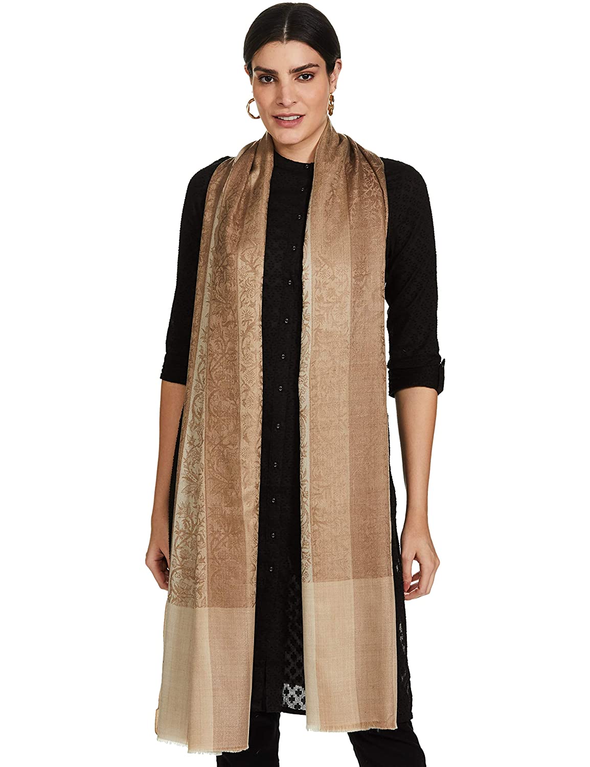 Pashtush India 114x228 Pashtush Womens Striped Paisley, Self Shawl, in Extra Soft Fine Wool, Large Wrap Size