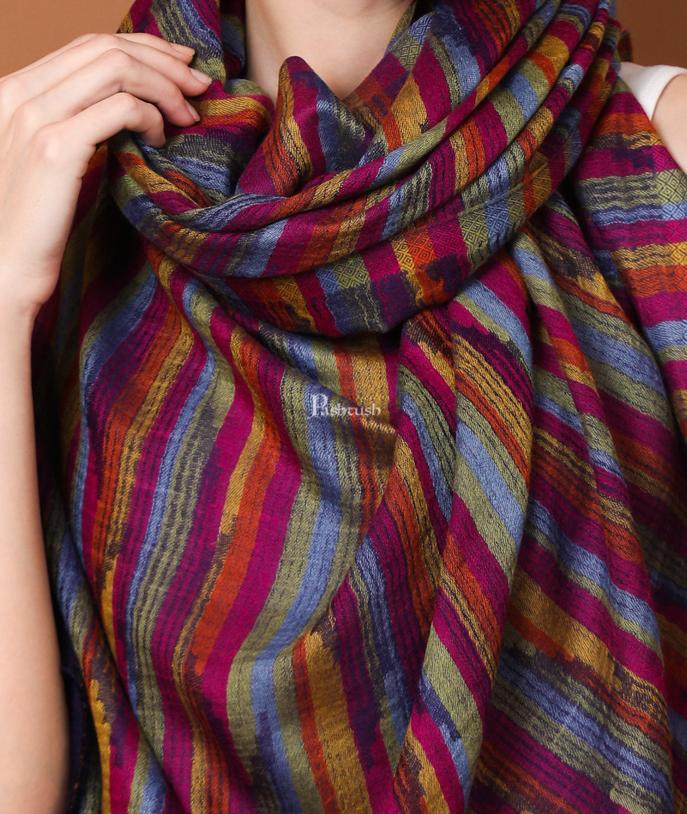 Pashtush India 70x200 Pashtush Womens Striped Reversible Stole, 100% Pure Wool With Woolmark Certification