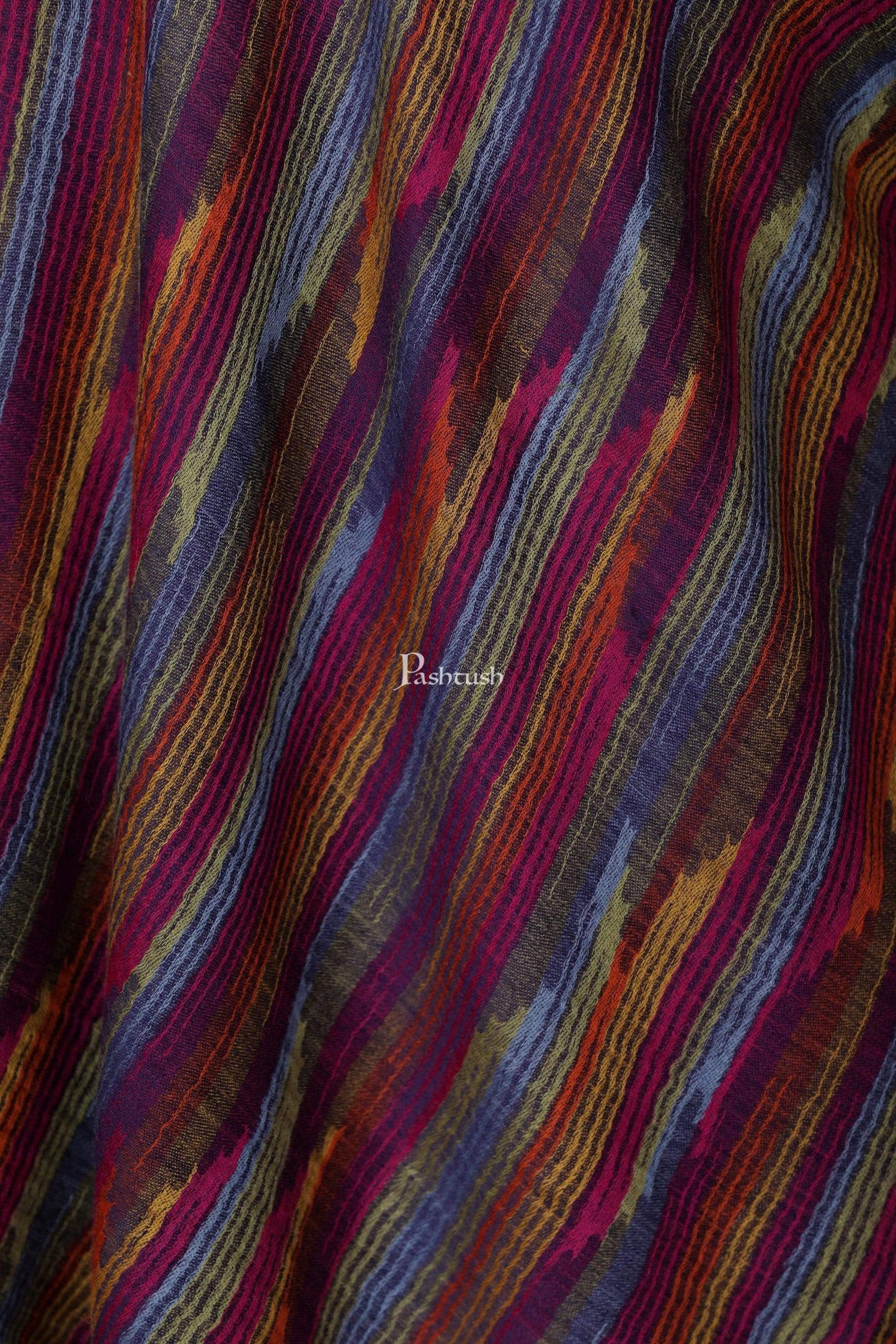 Pashtush India 70x200 Pashtush Womens Striped Reversible Stole, 100% Pure Wool With Woolmark Certification