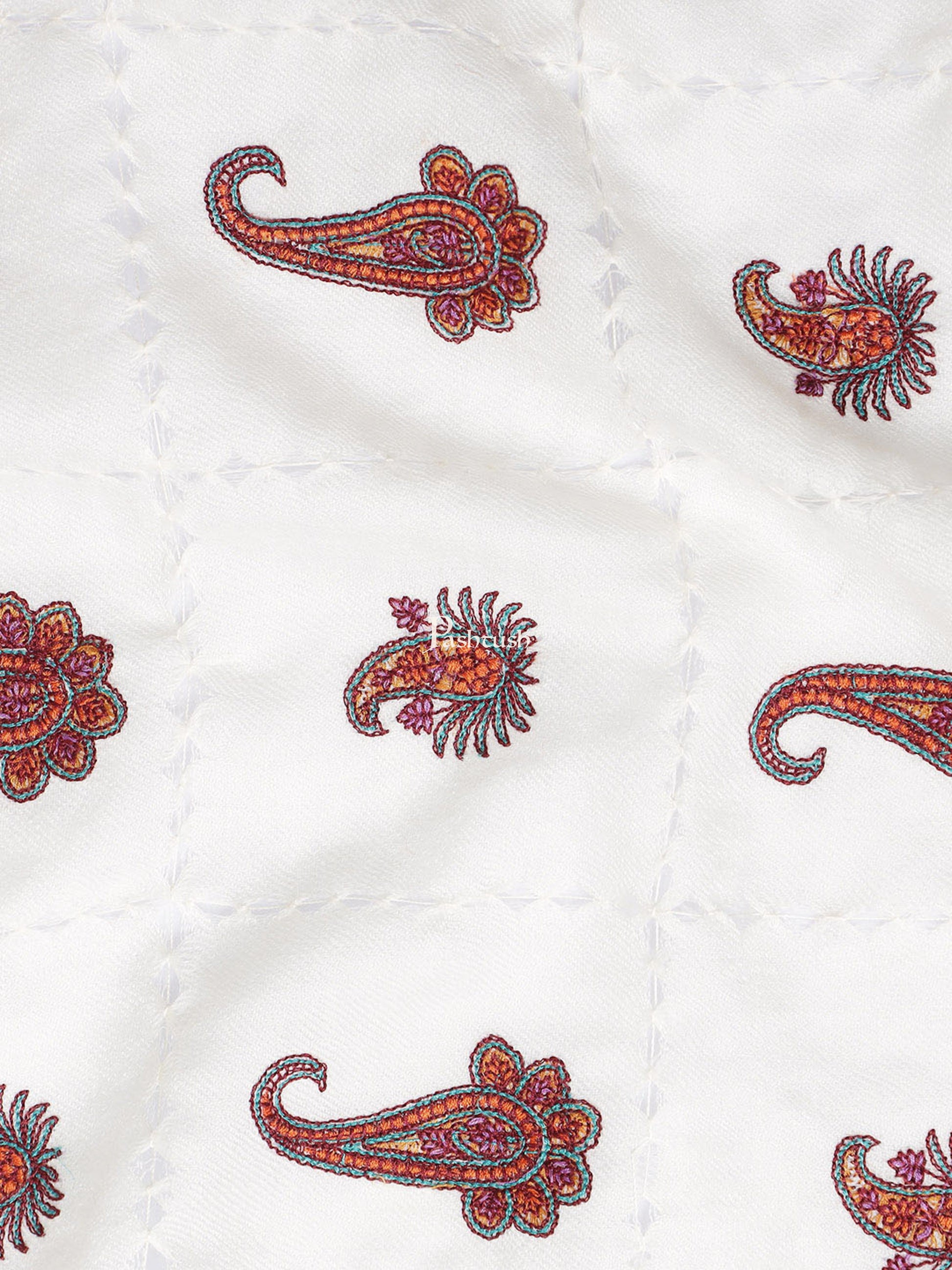 Pashtush India Womens Stoles and Scarves Scarf Pashtush Womens Tarkashi Embroidery, Handmade, Delicate, Fine Wool Stole, Ivory