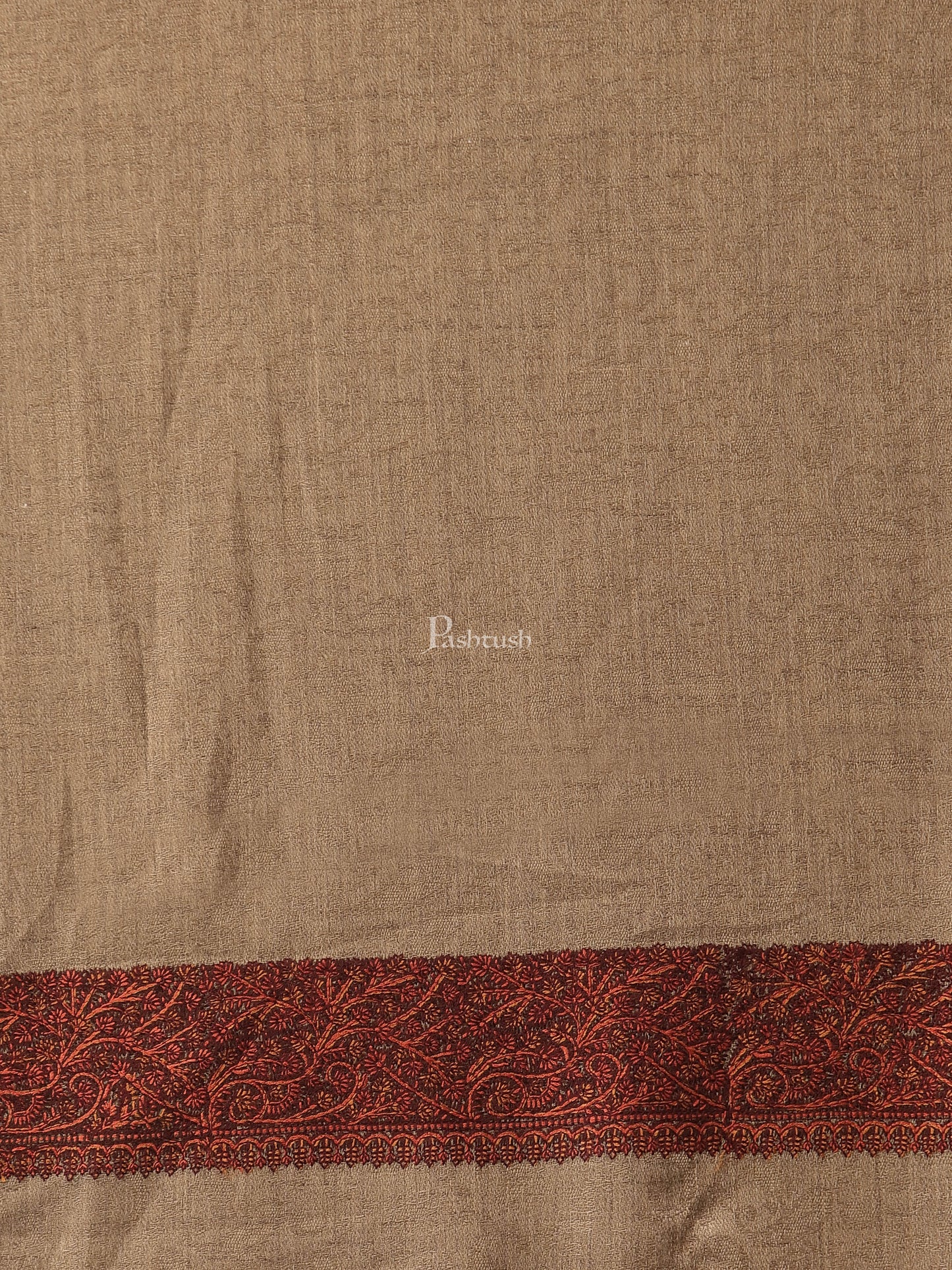 Pashtush India Mens Shawls Gents Shawl Pashtush Womens taupe Embroidery Daur Shawl