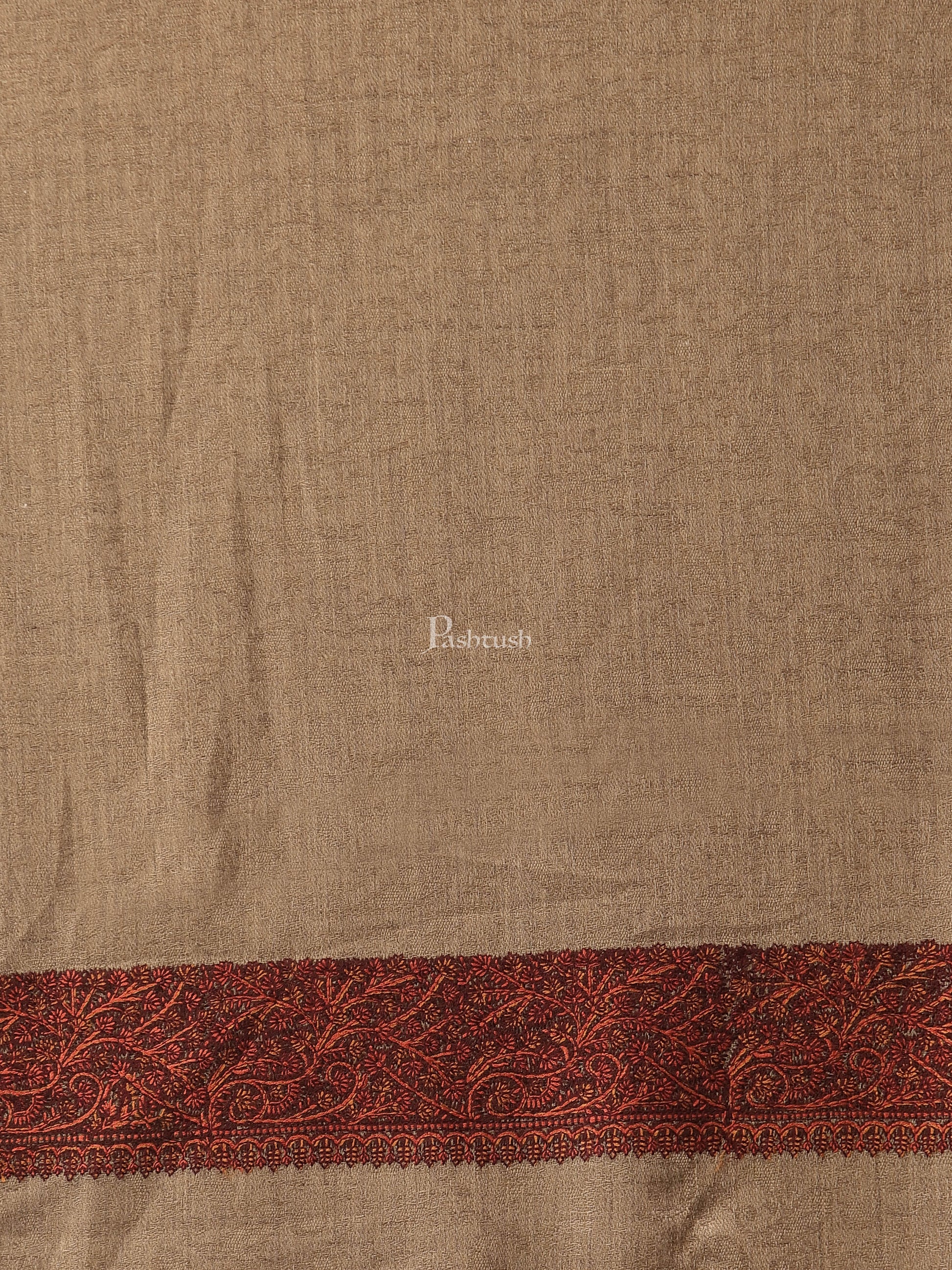 Pashtush India Mens Shawls Gents Shawl Pashtush Womens taupe Embroidery Daur Shawl