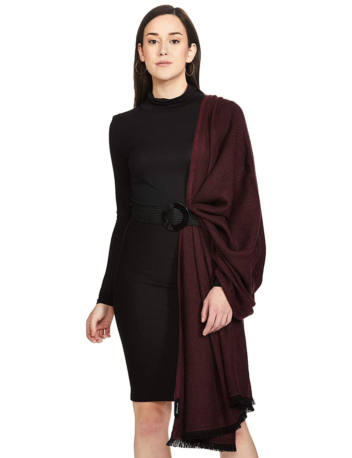 Pashtush India 70x200 Pashtush Womens Thick And Warm Woollen Throw, Blowout Burgundy