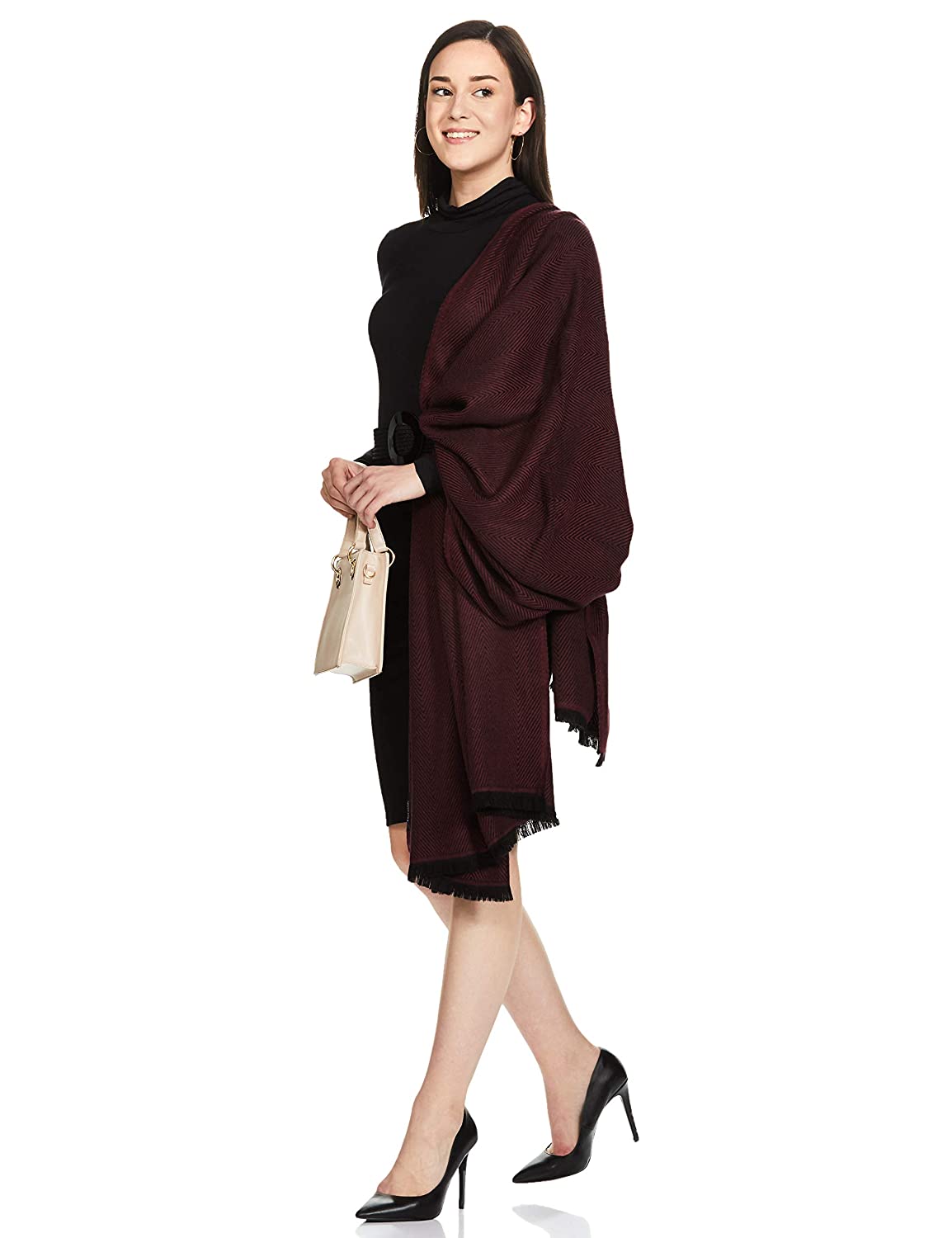 Pashtush India 70x200 Pashtush Womens Thick And Warm Woollen Throw, Blowout Burgundy