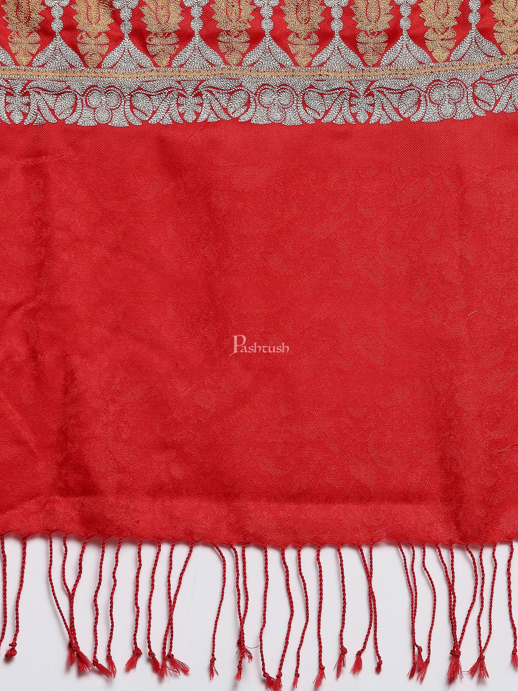 Pashtush India Womens Stoles and Scarves Scarf Pashtush Womens Tilla Work Embroidery Stole, Extra Fine Needlework
