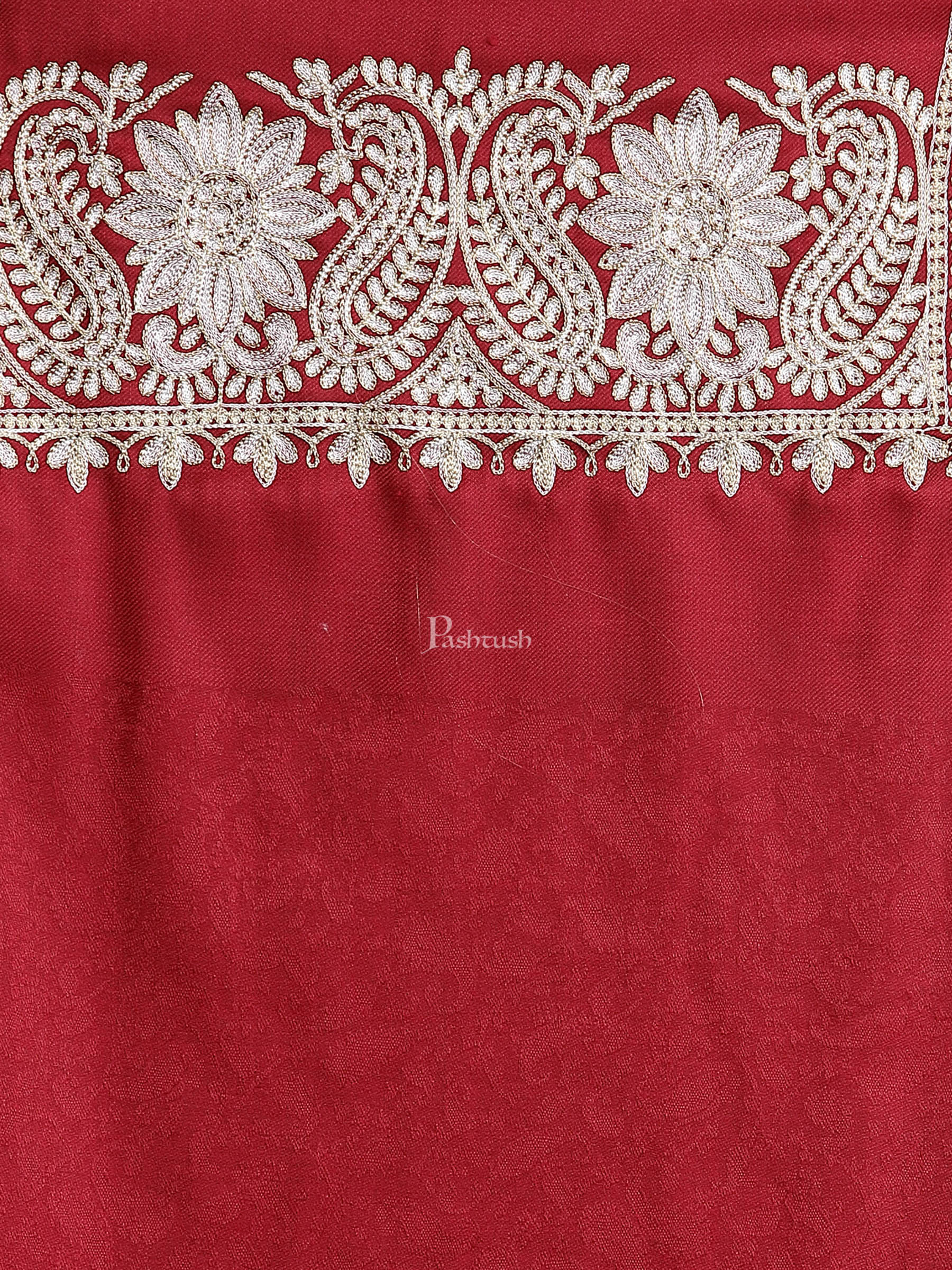 Pashtush India Womens Stoles and Scarves Scarf Pashtush Womens Tilla Work Embroidery Stole, Extra Fine Needlework, Crimson