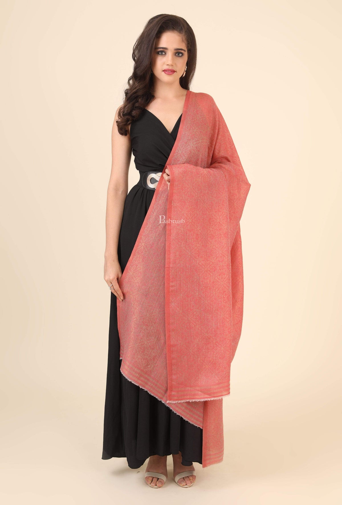 Pashtush India 100x200 Pashtush Womens Twilight Collection, Jacquard Shawl, With Metallic Thread Weave, Fine Wool