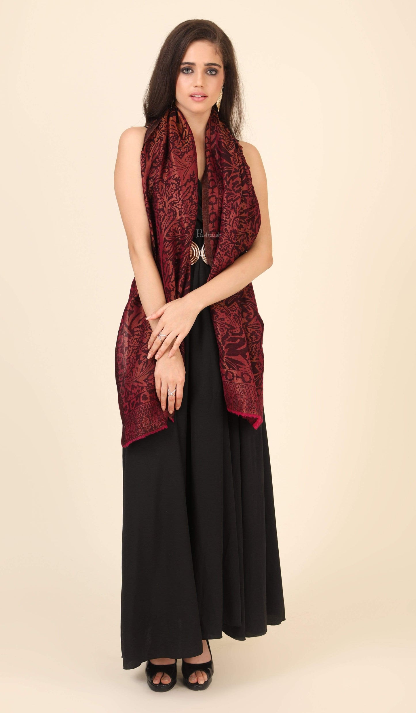 Pashtush India 100x200 Pashtush Womens Twilight Collection, Jacquard Shawl, With Metallic Thread Weave, Fine Wool