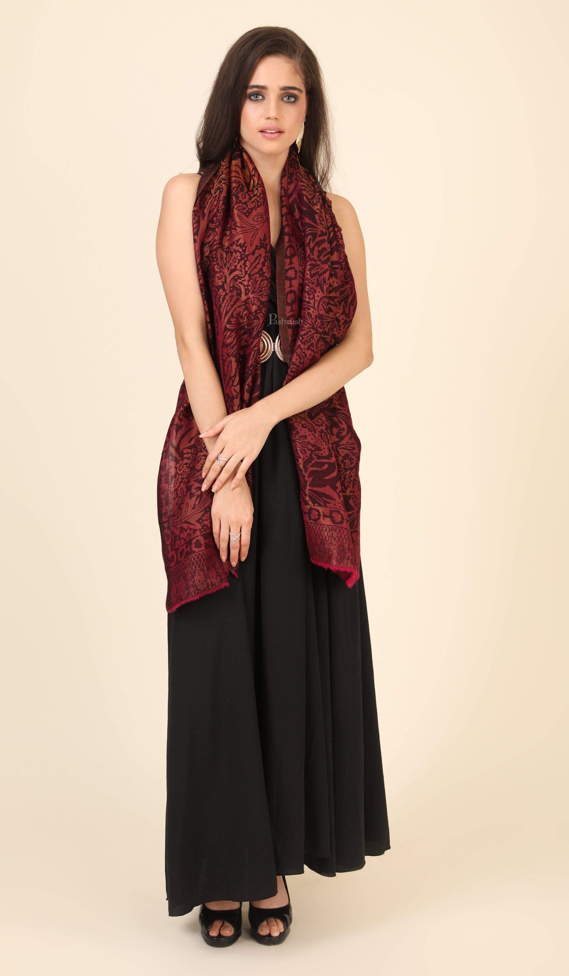 Pashtush India 100x200 Pashtush Womens Twilight Collection, Jacquard Shawl, With Metallic Thread Weave, Fine Wool