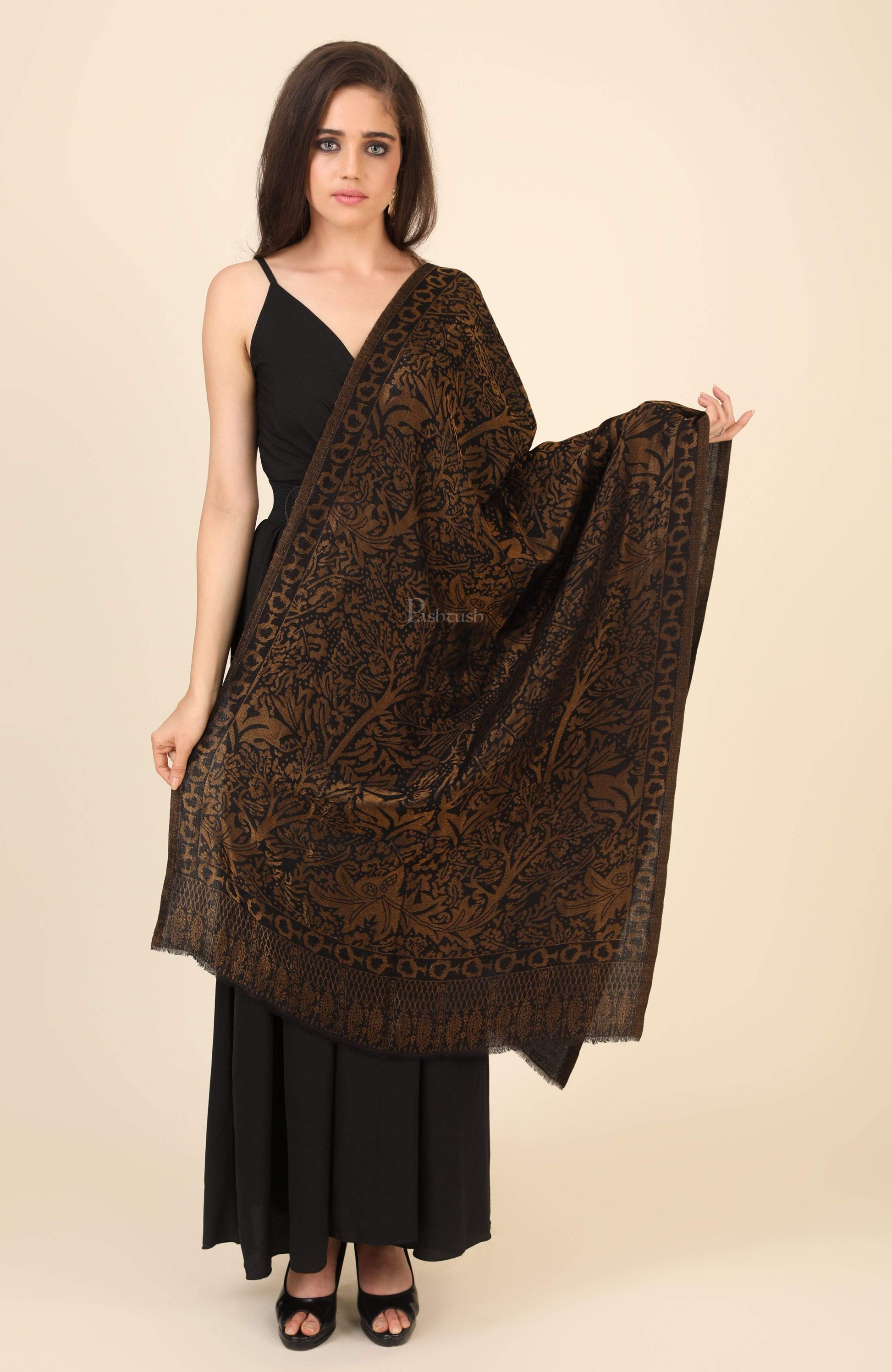Pashtush India 100x200 Pashtush Womens Twilight Collection, Jacquard Shawl, With Metallic Thread Weave, Fine Wool