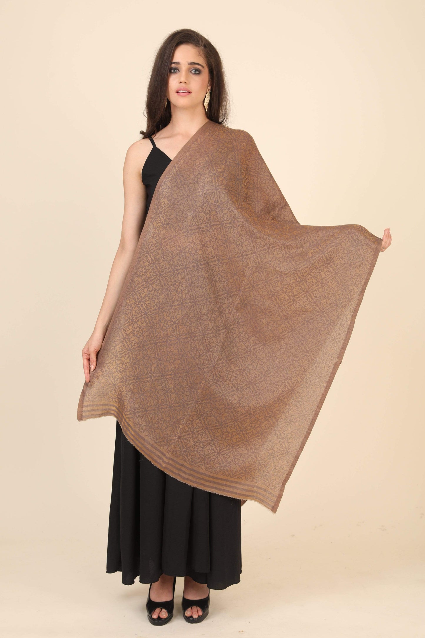Pashtush India 70x200 Pashtush Womens Twilight Collection, Jacquard Stole, With Metallic Thread Weave, Fine Wool