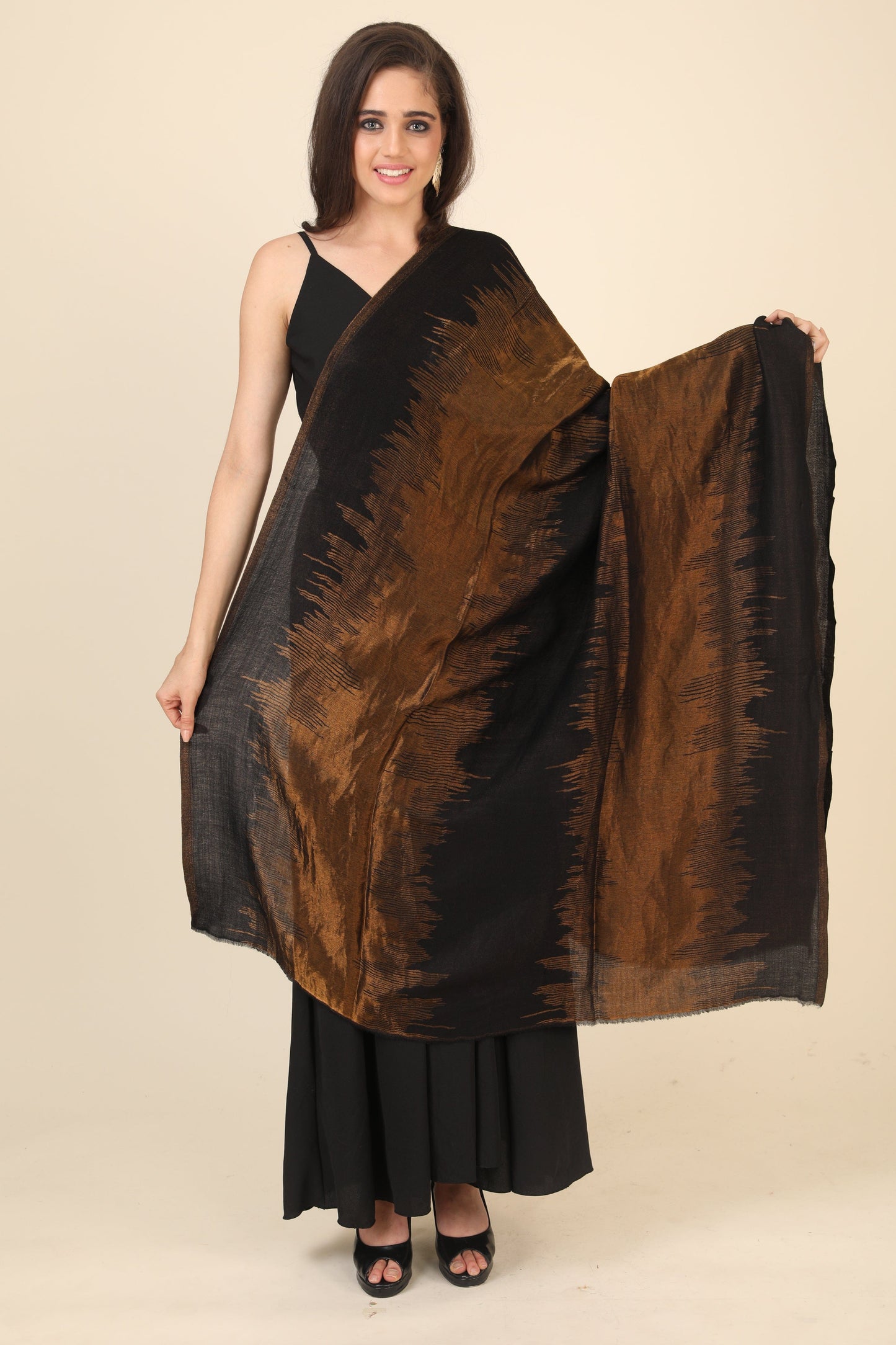 Pashtush India Womens Stoles and Scarves Scarf Pashtush Womens Twilight Collection, Jacquard Stole, With Metallic Thread Weave, Fine Wool