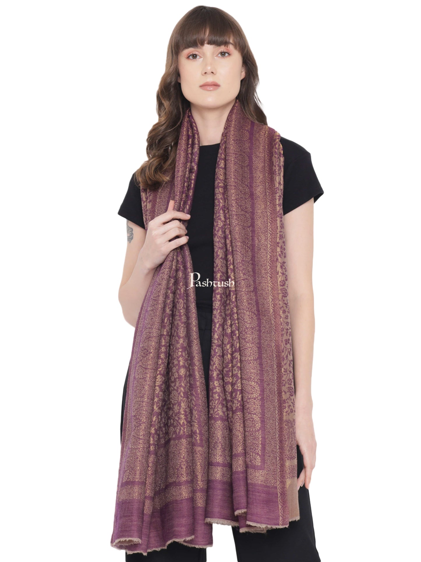 Pashtush India Womens Shawls Pashtush Womens Twilight Collection Shawl, With Metallic Weave, Fine Wool, Peel Lilac