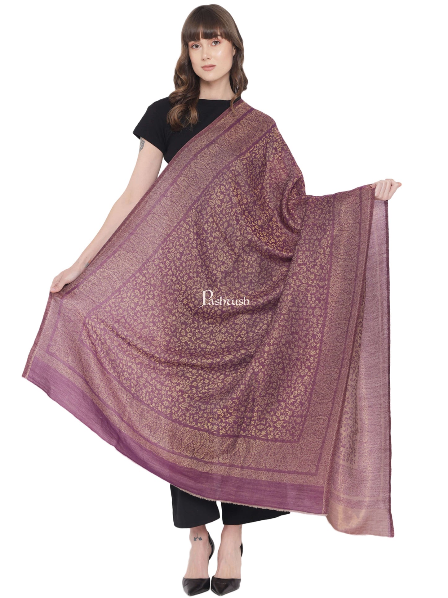 Pashtush India Womens Shawls Pashtush Womens Twilight Collection Shawl, With Metallic Weave, Fine Wool, Peel Lilac