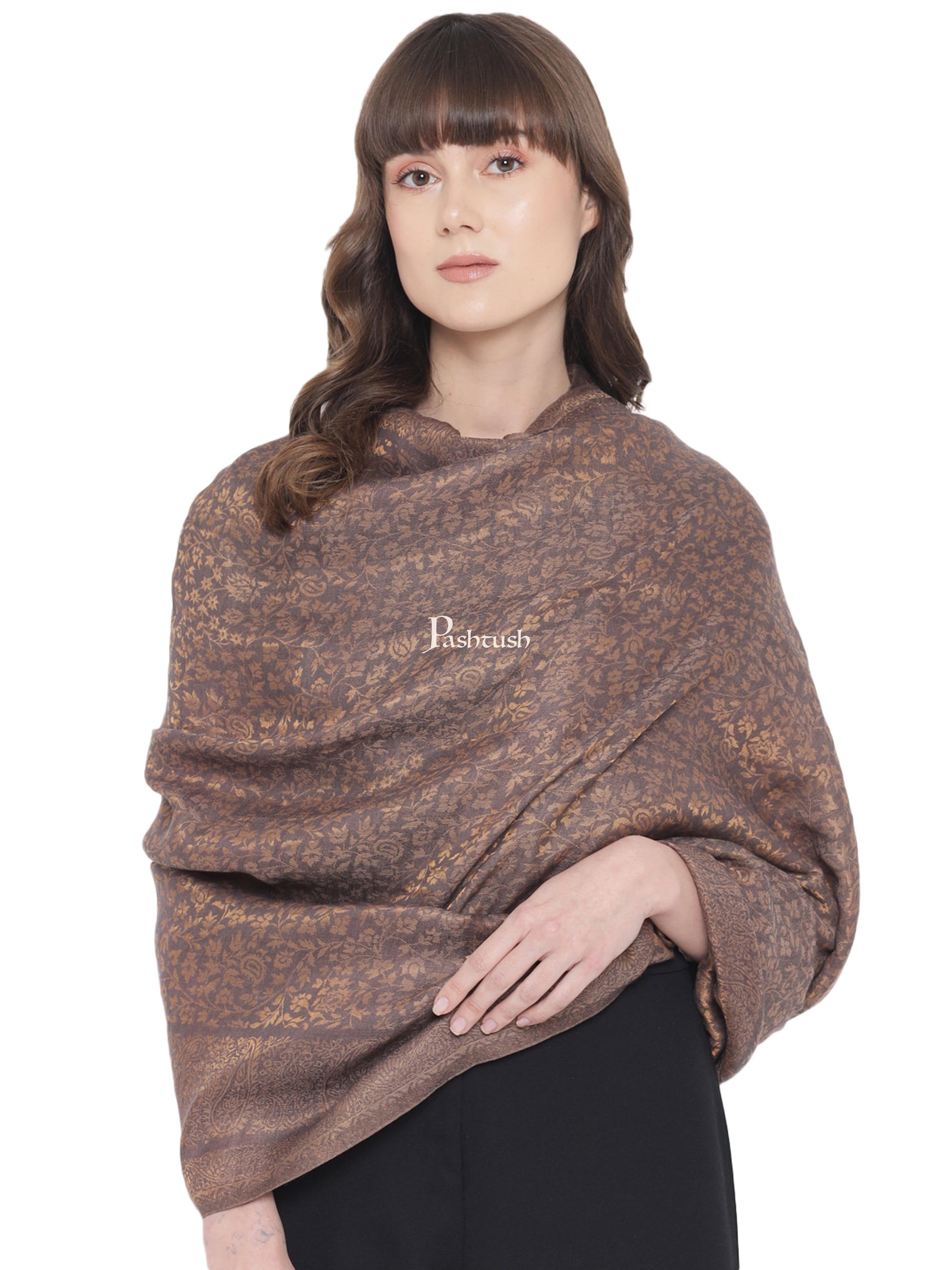 Pashtush India Womens Shawls Pashtush Womens Twilight Collection Shawl, With Metallic Weave, Fine Wool, Taupe